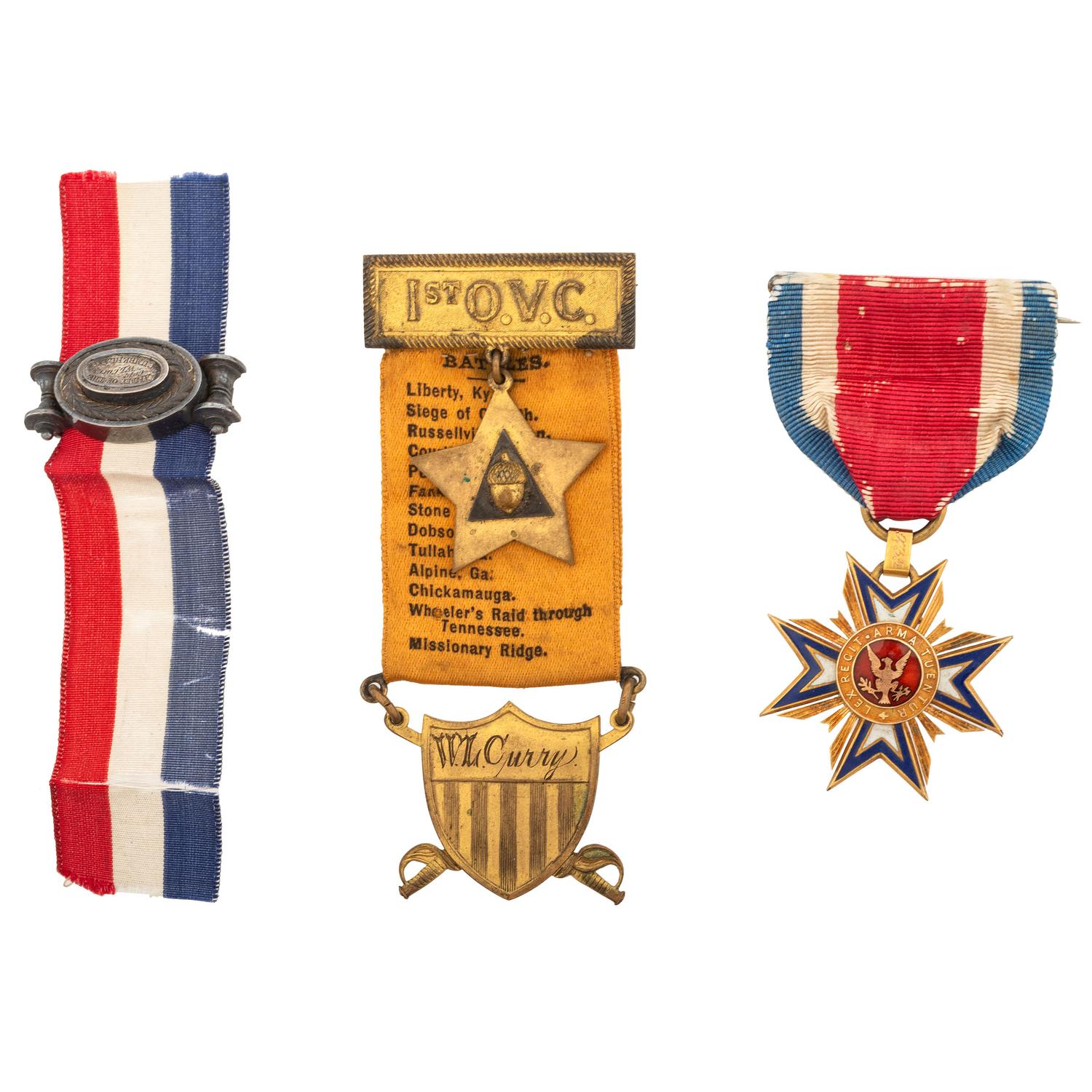 A group of 14 items identified to Captain William L. Curry, Company K, 1st Ohio Volunteer Cavalry, incl. inscribed Model 1840 US Army regulation cavalry saber, belt plate, spurs, and tintype.