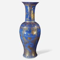 A large Chinese powder blue and gilt porcelain “Phoenix-tail” vase Kangxi period