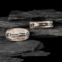 Don Lucas (American, 20th century) — Southwestern-style Sterling Silver and Cluster Inlay Hair Barrettes and Post Earrings