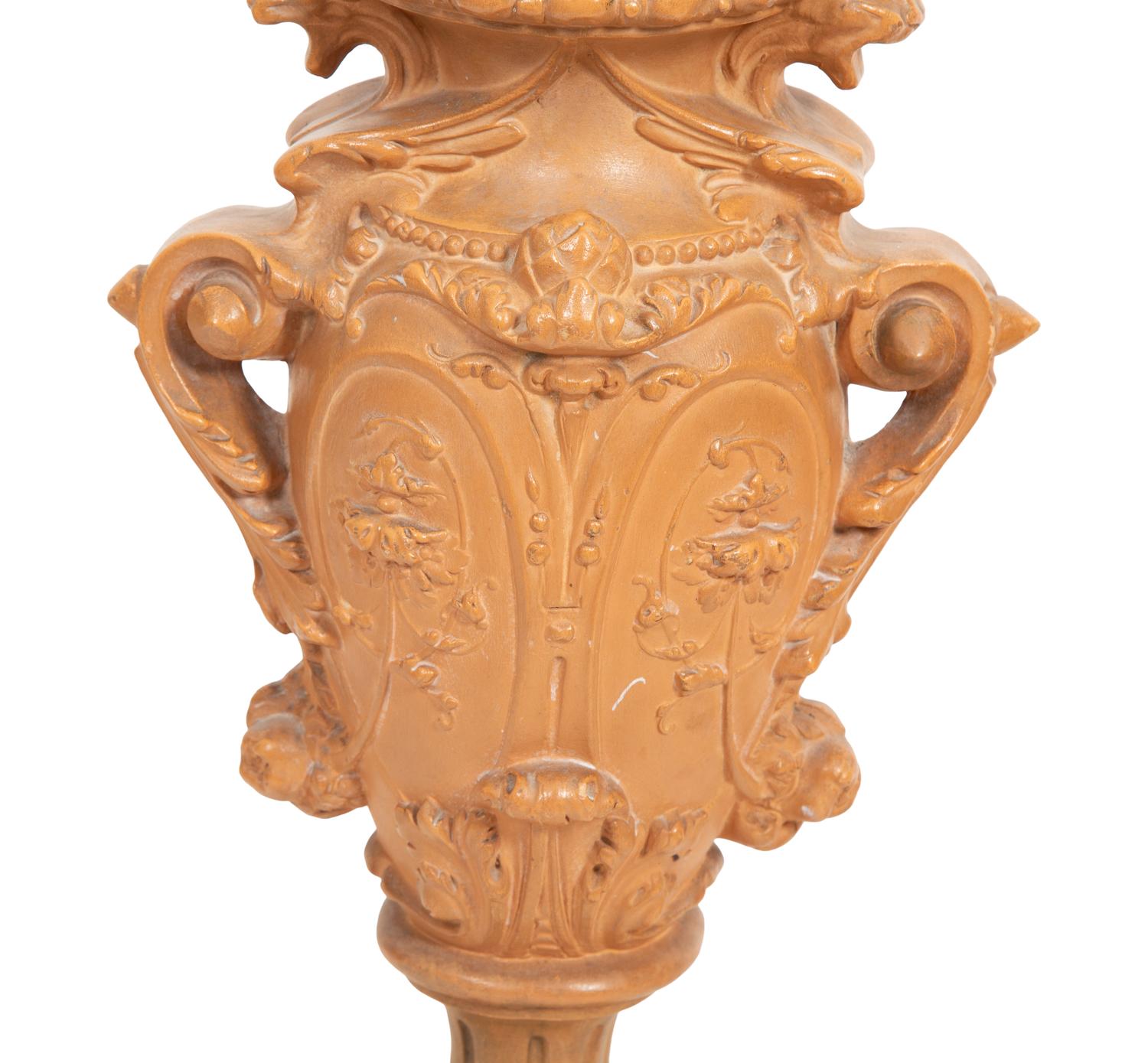 A Pair of Glazed Terracotta Vases now Mounted as Lamps