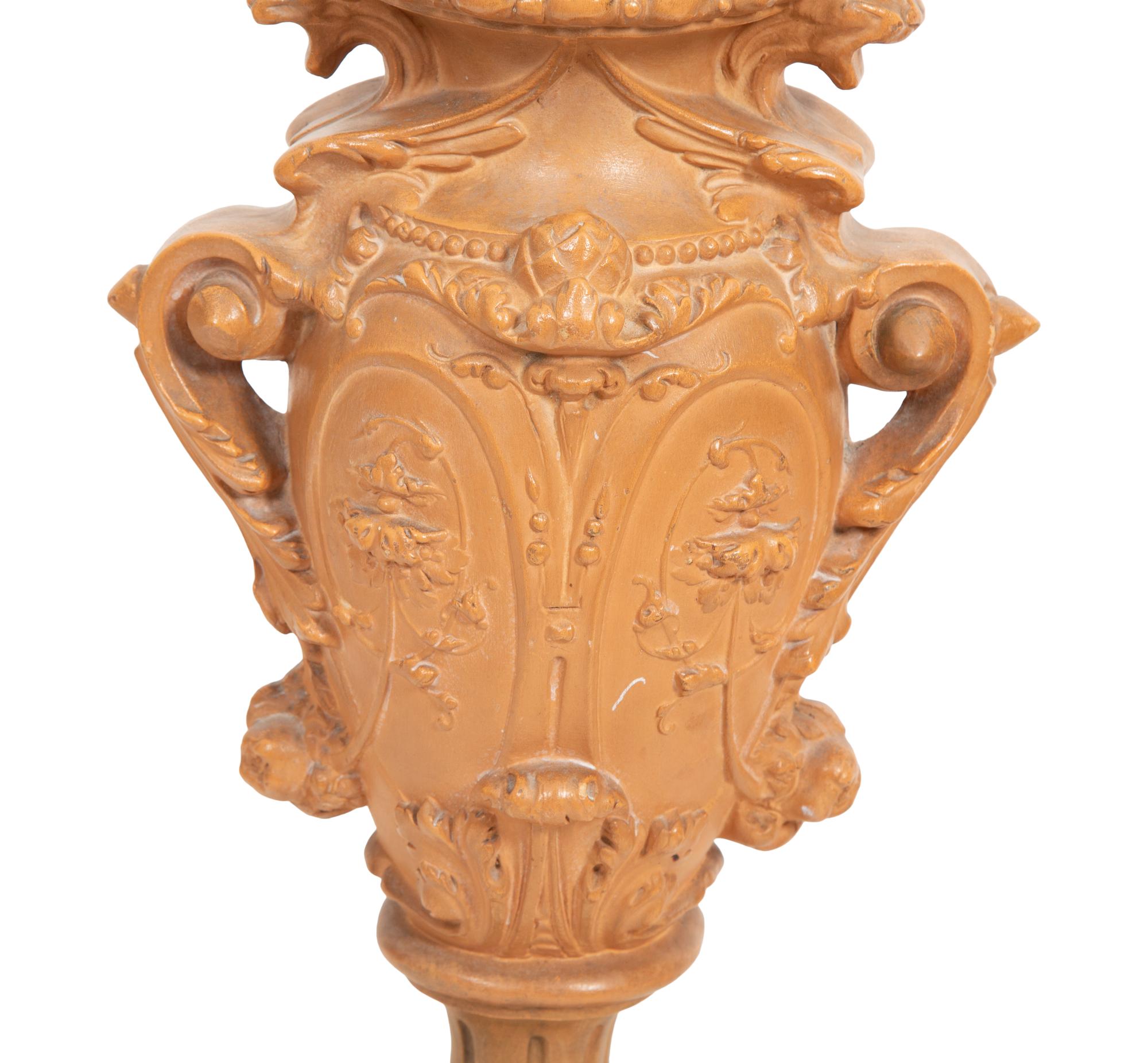 A Pair of Glazed Terracotta Vases now Mounted as Lamps