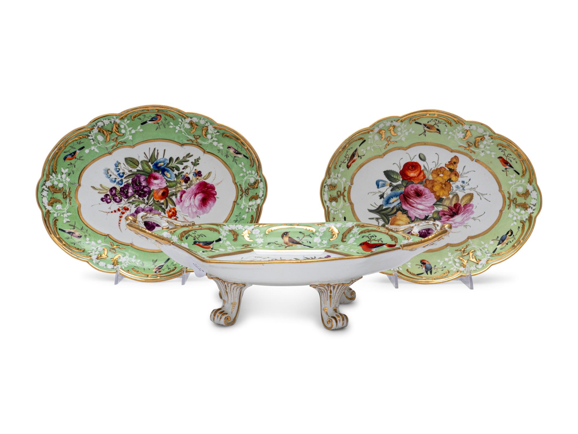 Three Coalport Green-Ground Porcelain Serving Dishes