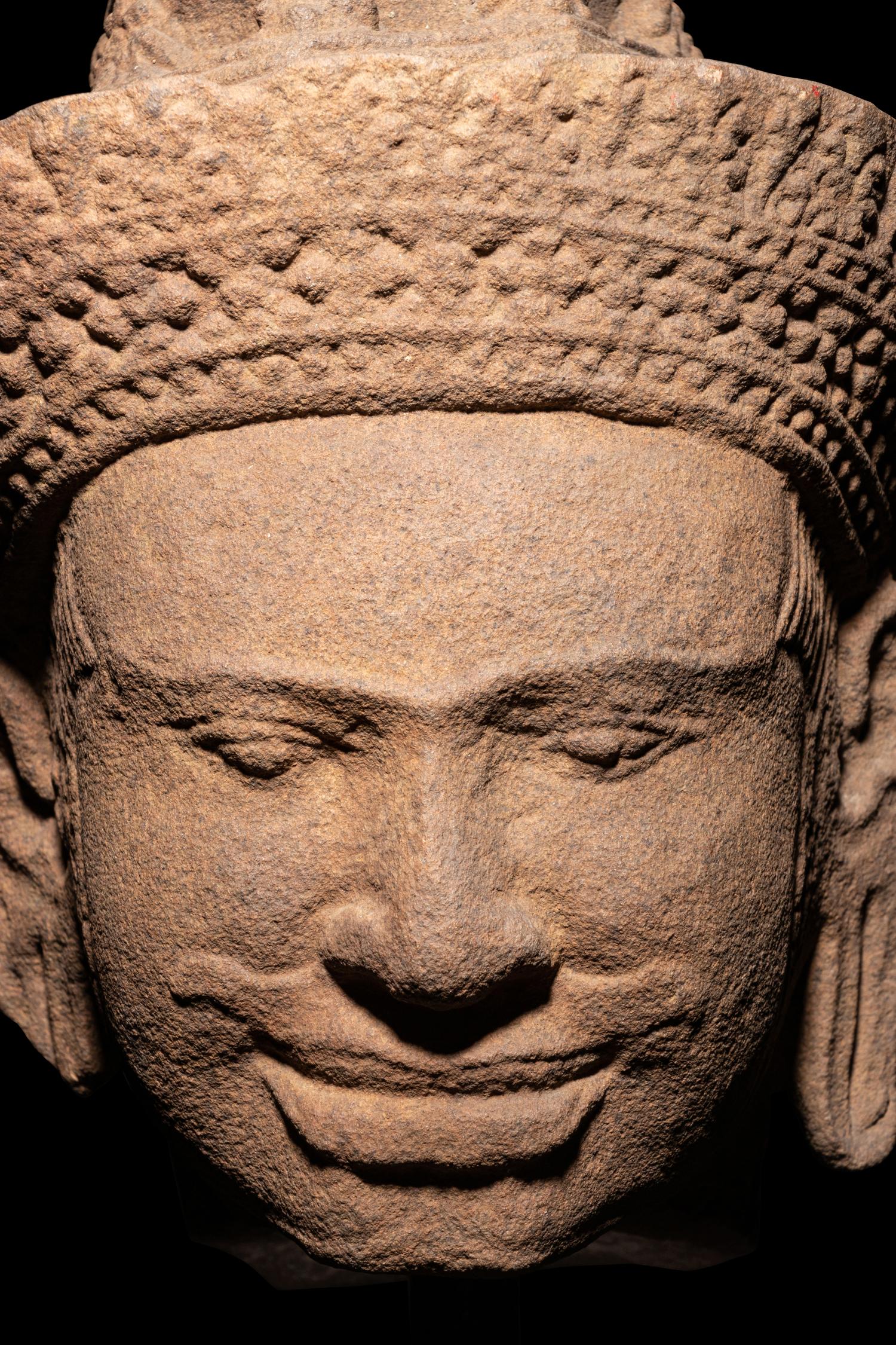A Khmer Sandstone Head of a Male Divinity, Angkor Wat Style
