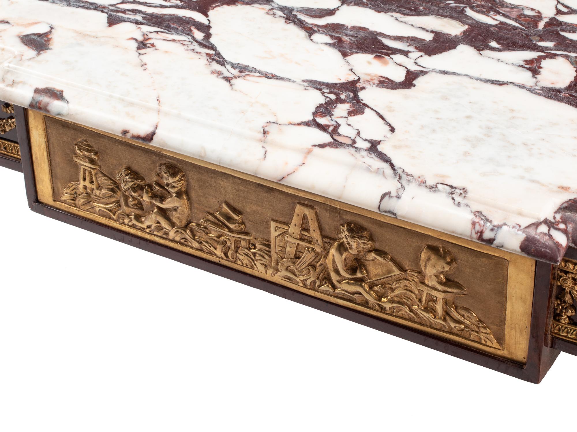 A Louis XVI Style Gilt Bronze Mounted Mahogany Marble-Top Low Table