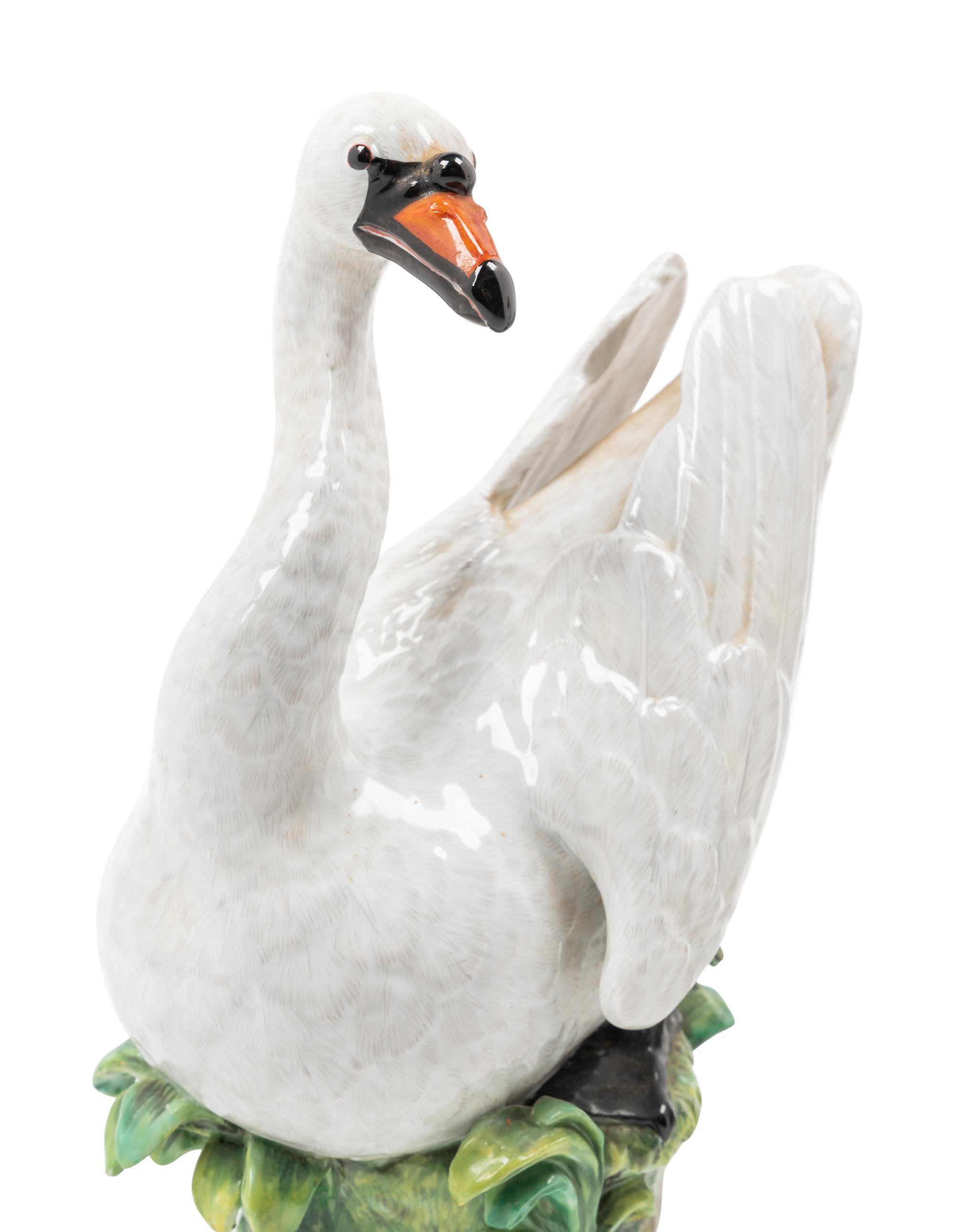 A Pair of Meissen Porcelain Swan Figures