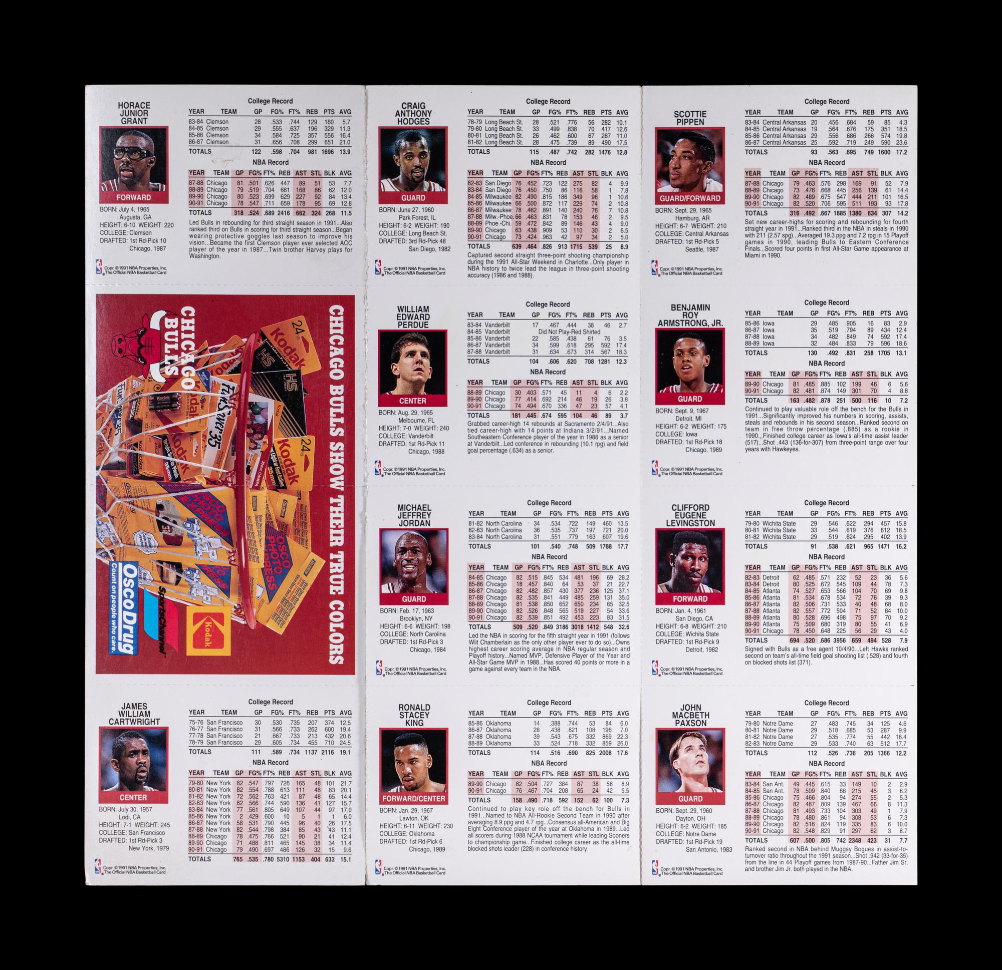 A Chicago Bulls Signed Uncut Sheet of 1992 NBA Hoops Basketball Cards Featuring Michael Jordan and Scottie Pippen (Beckett Authentication Services Letter),