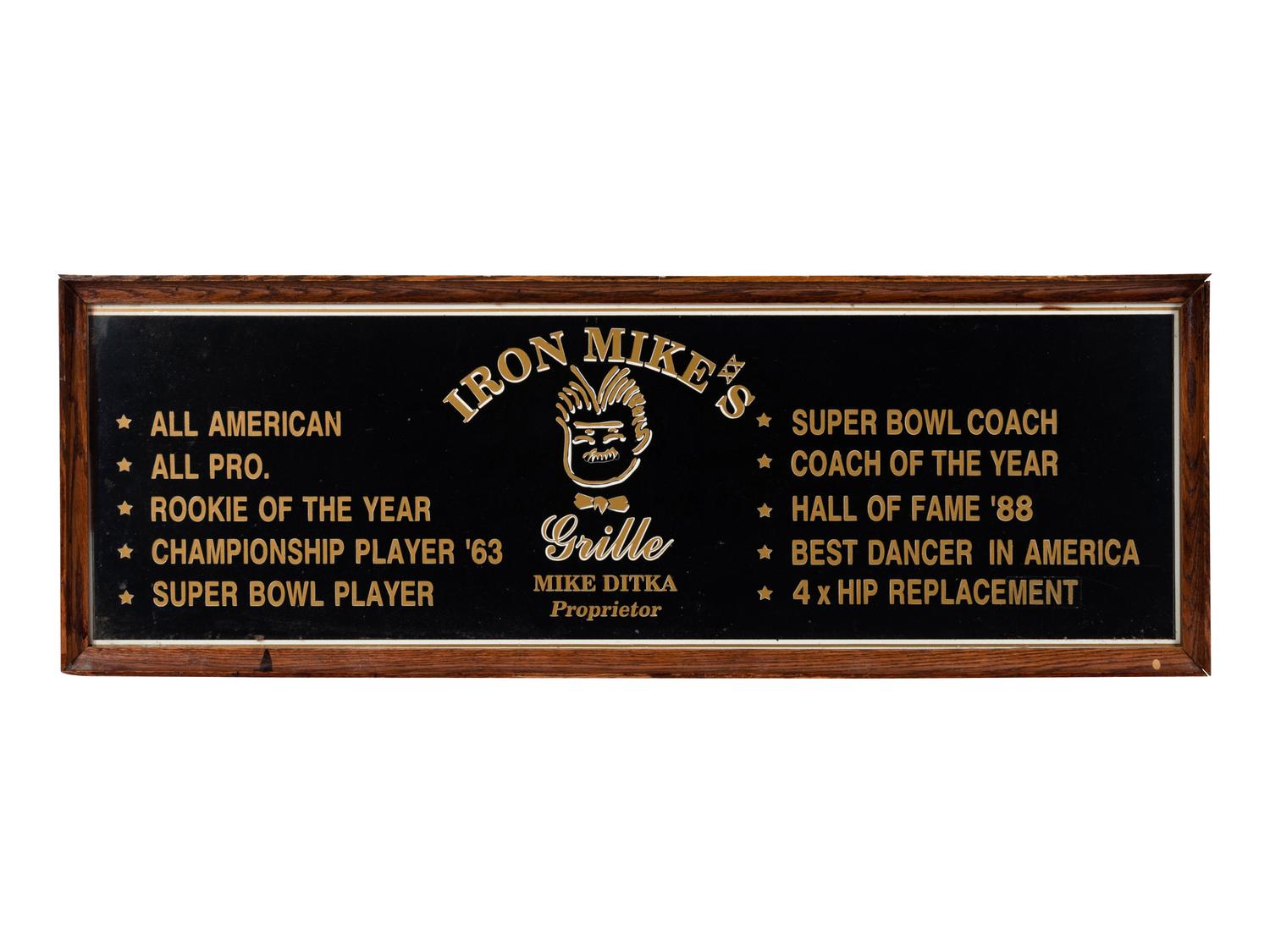 A Mike Ditka Proprietor Bar Sign Formerly Displayed at Mike Ditka’s Restaurant