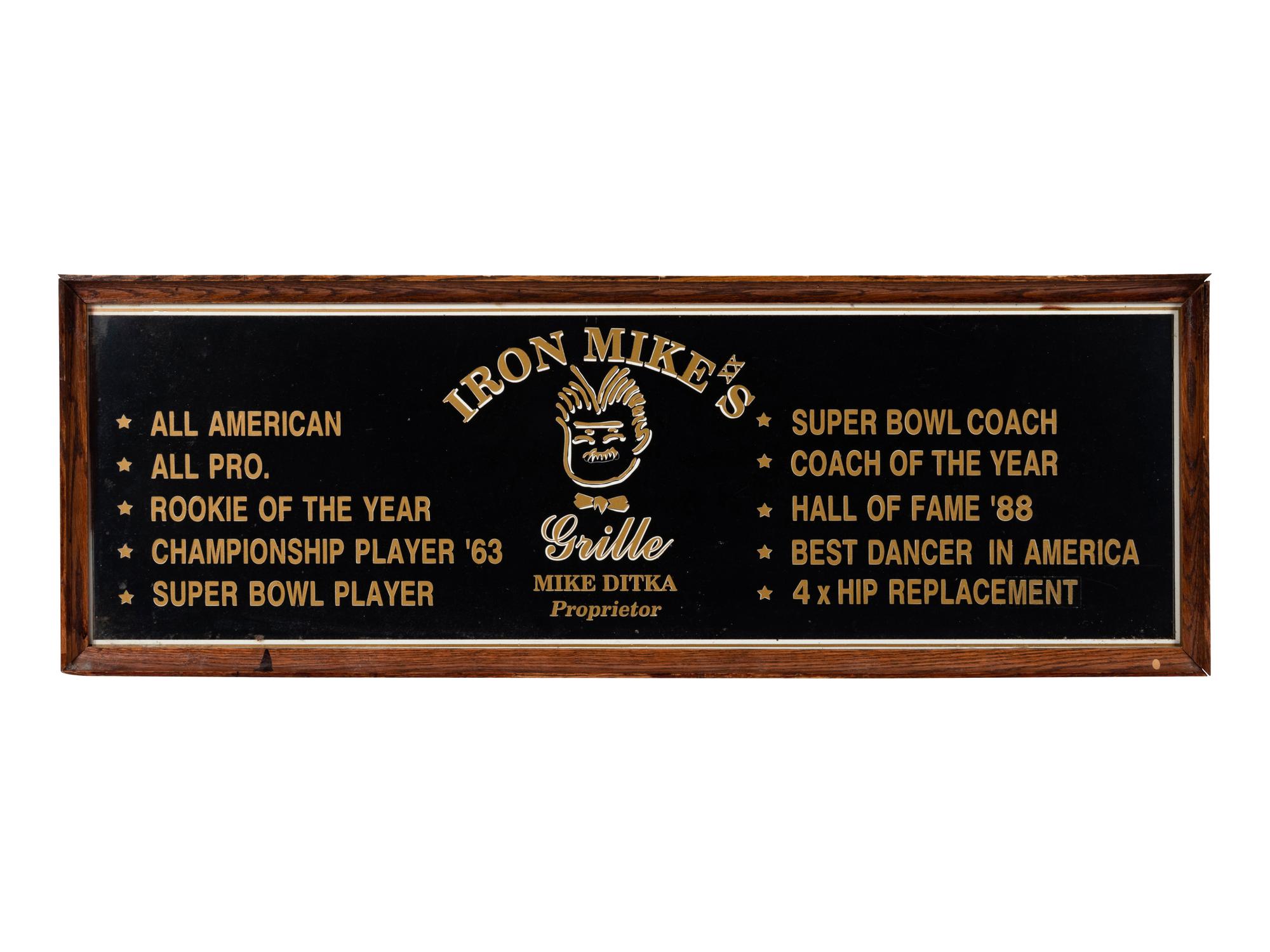 A Mike Ditka Proprietor Bar Sign Formerly Displayed at Mike Ditka’s Restaurant