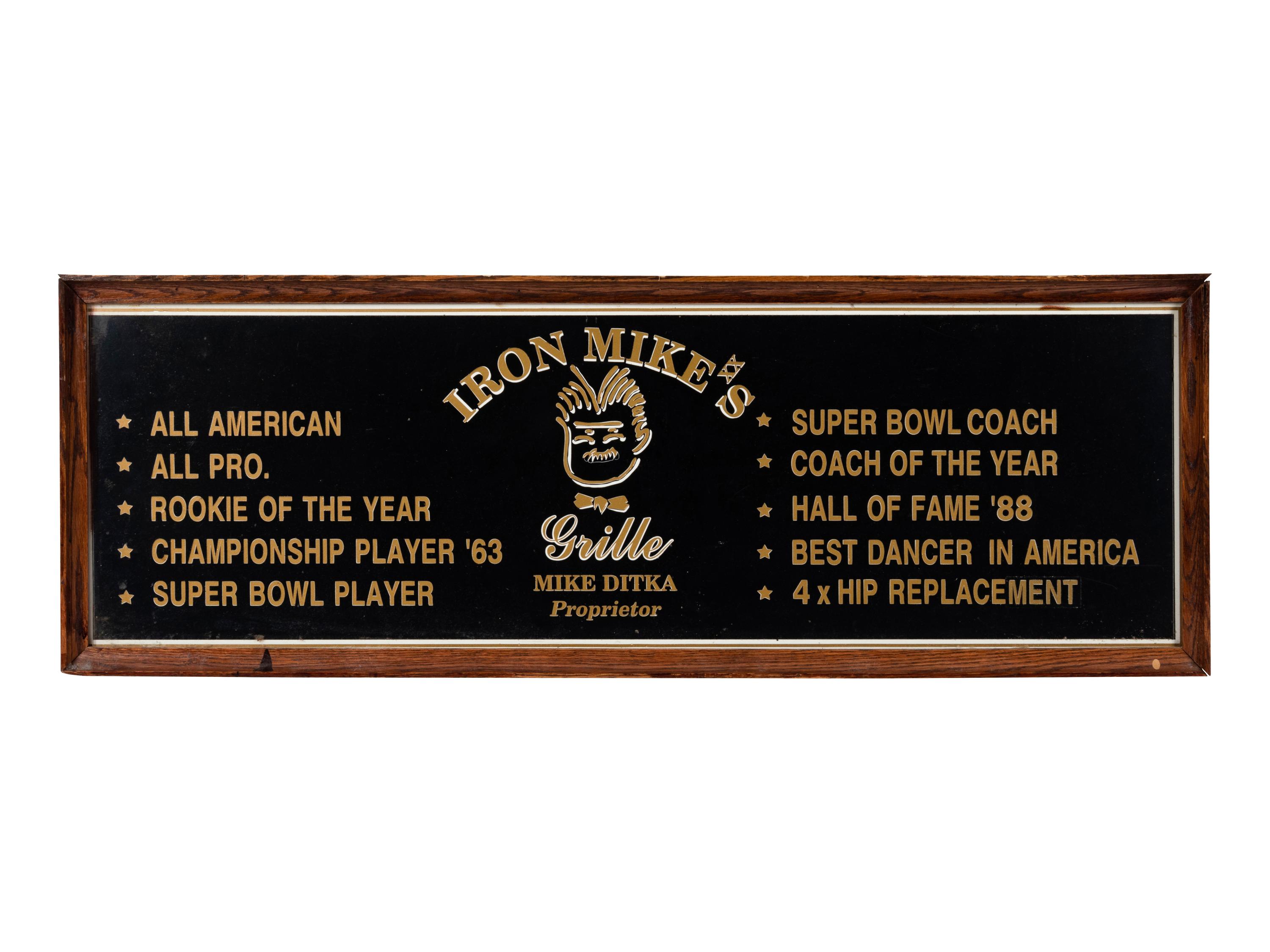 A Mike Ditka Proprietor Bar Sign Formerly Displayed at Mike Ditka’s Restaurant