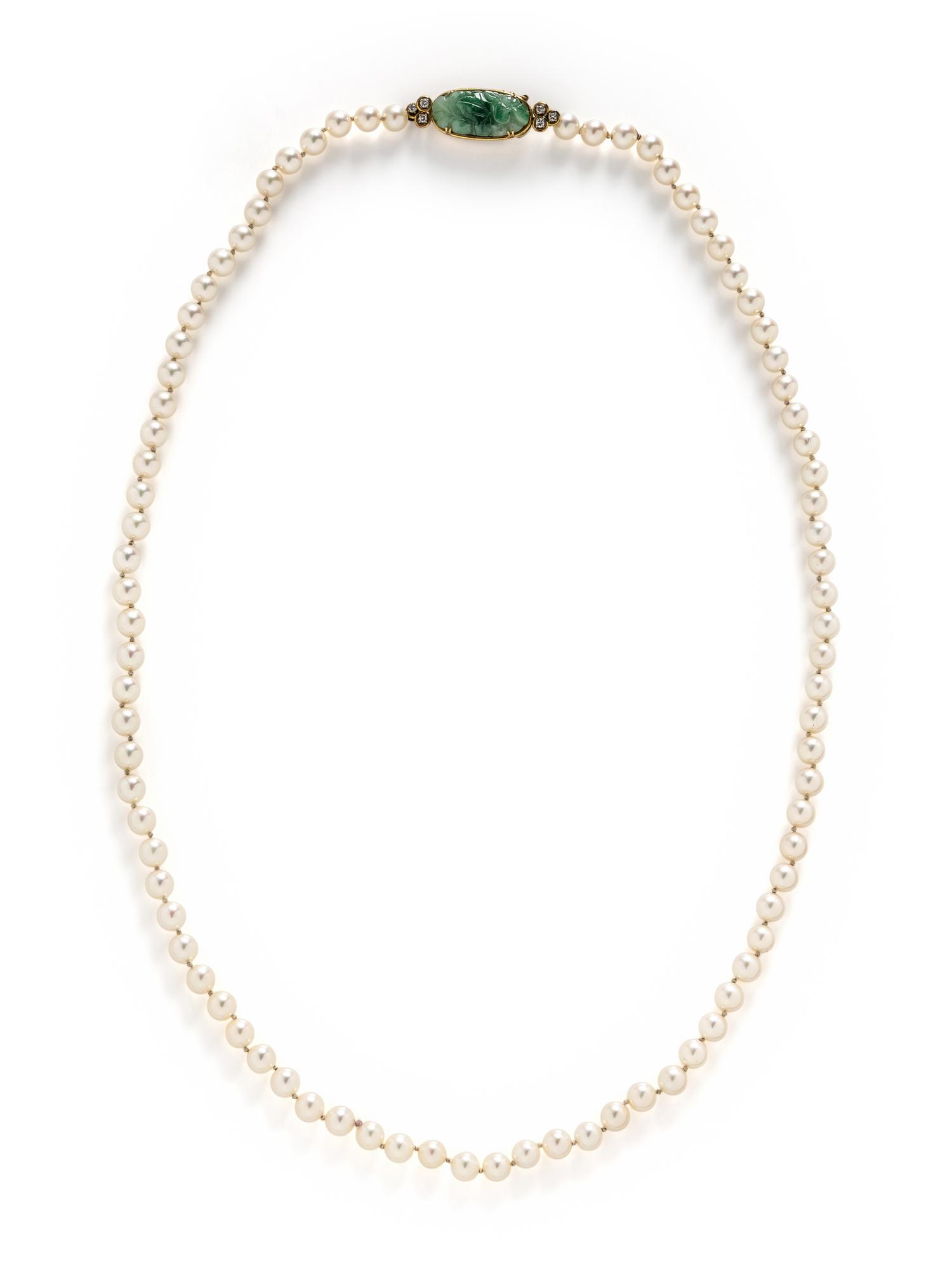 CULTURED PEARL, JADE, AND DIAMOND NECKLACE