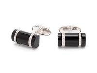 A Pair of 18 Karat White Gold, Onyx and Diamond Cufflinks,