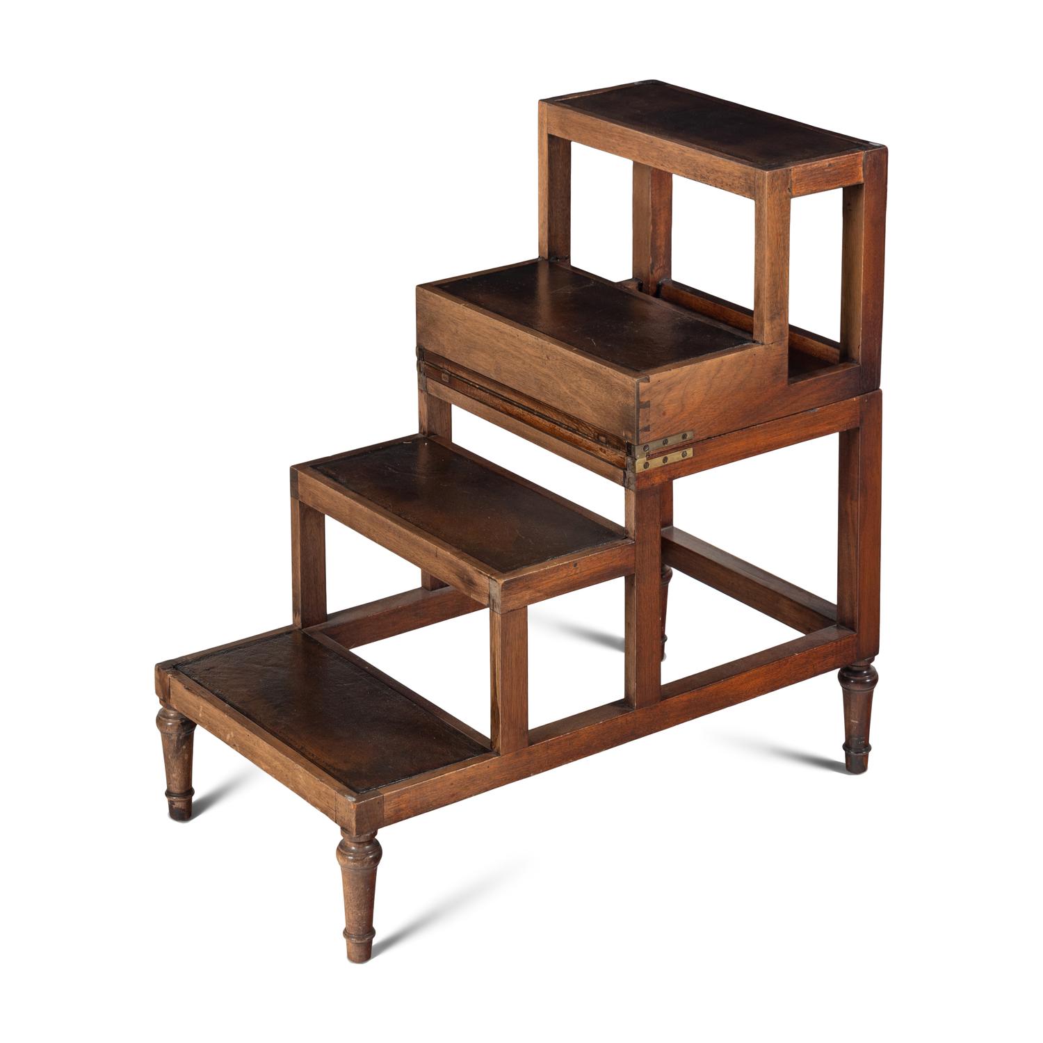 A Set of Regency Leather Inset Mahogany Metamorphic Library Steps