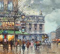 Antoine Blanchard, (French, 1910-1988), Place de l'Opéra, Café de la Paix