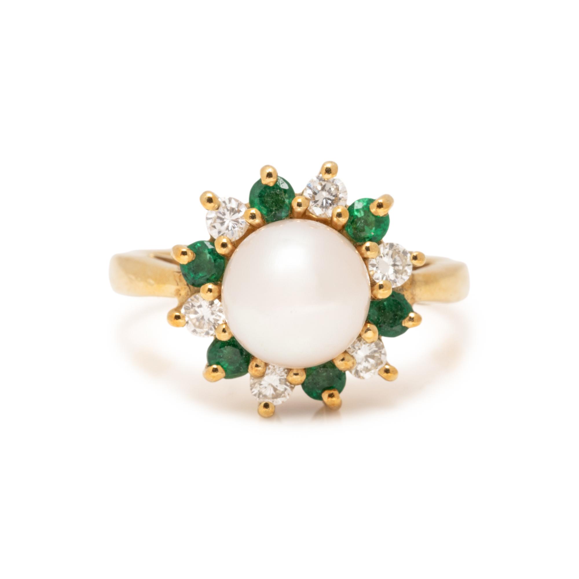 CULTURED PEARL, EMERALD, AND DIAMOND CLIP EARRINGS AND RING