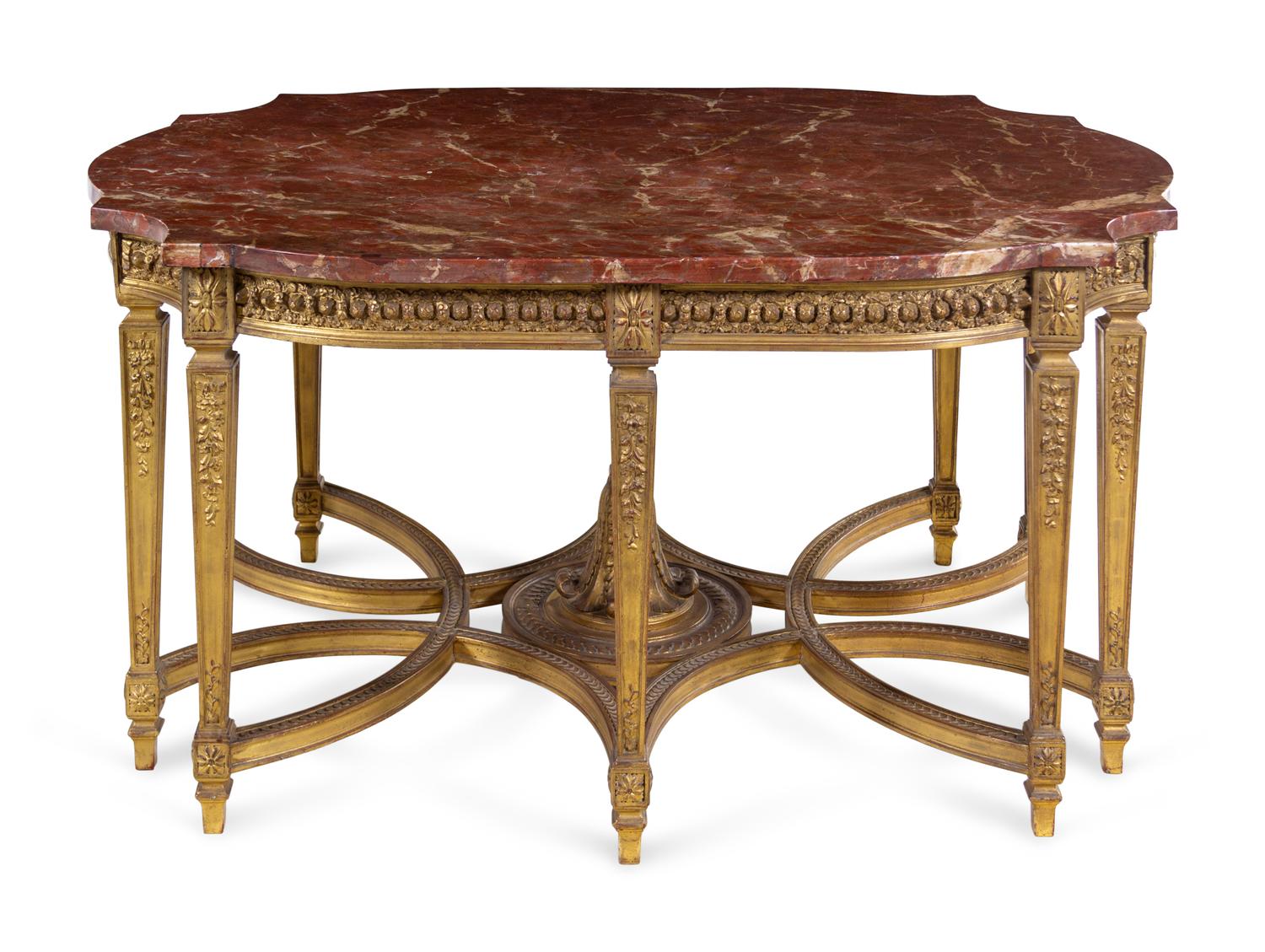 A Louis XVI Style Carved Giltwood Center Table