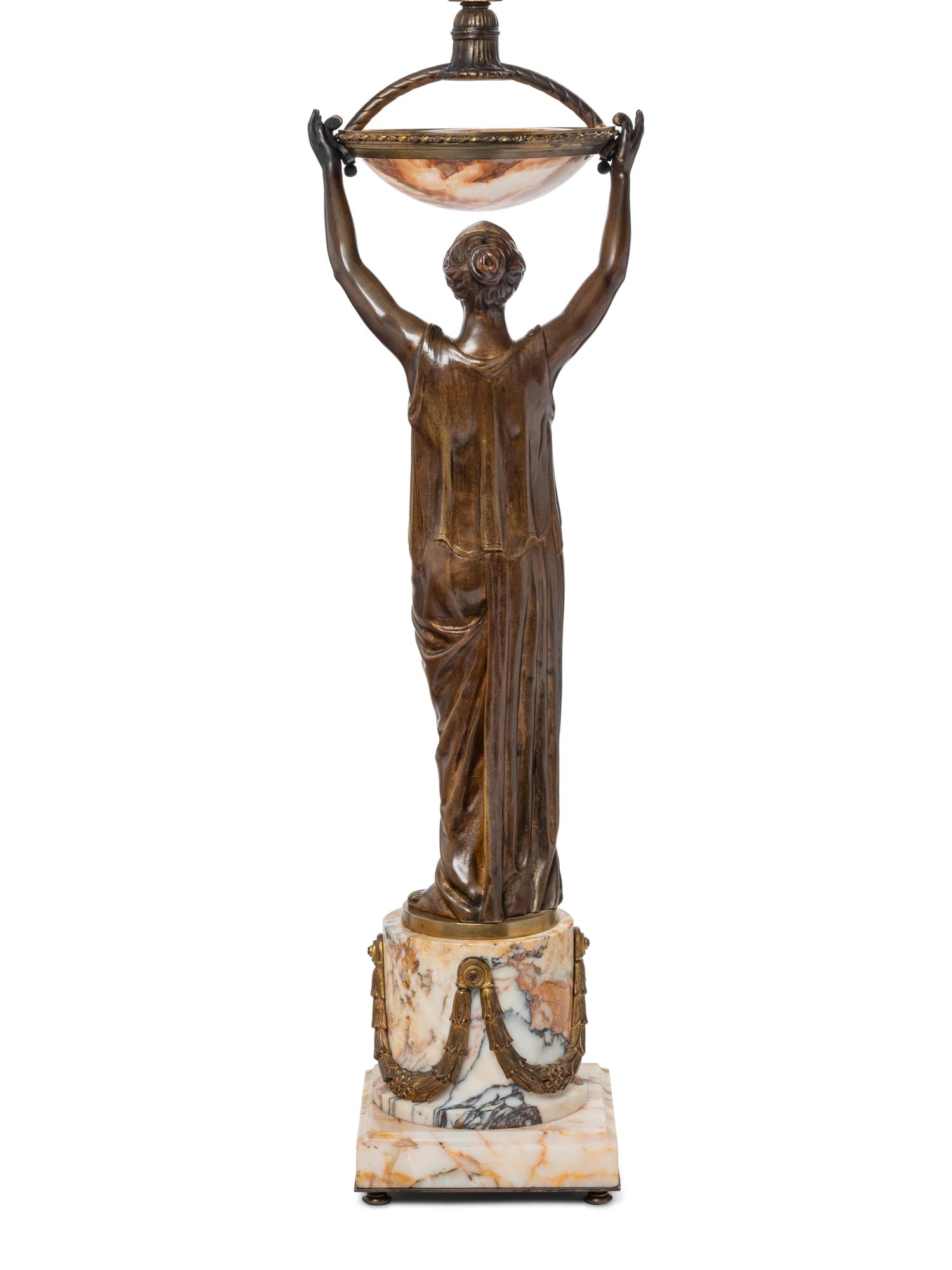 A Continental Gilt Bronze and Onyx Figural Table Lamp