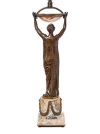 A Continental Gilt Bronze and Onyx Figural Table Lamp