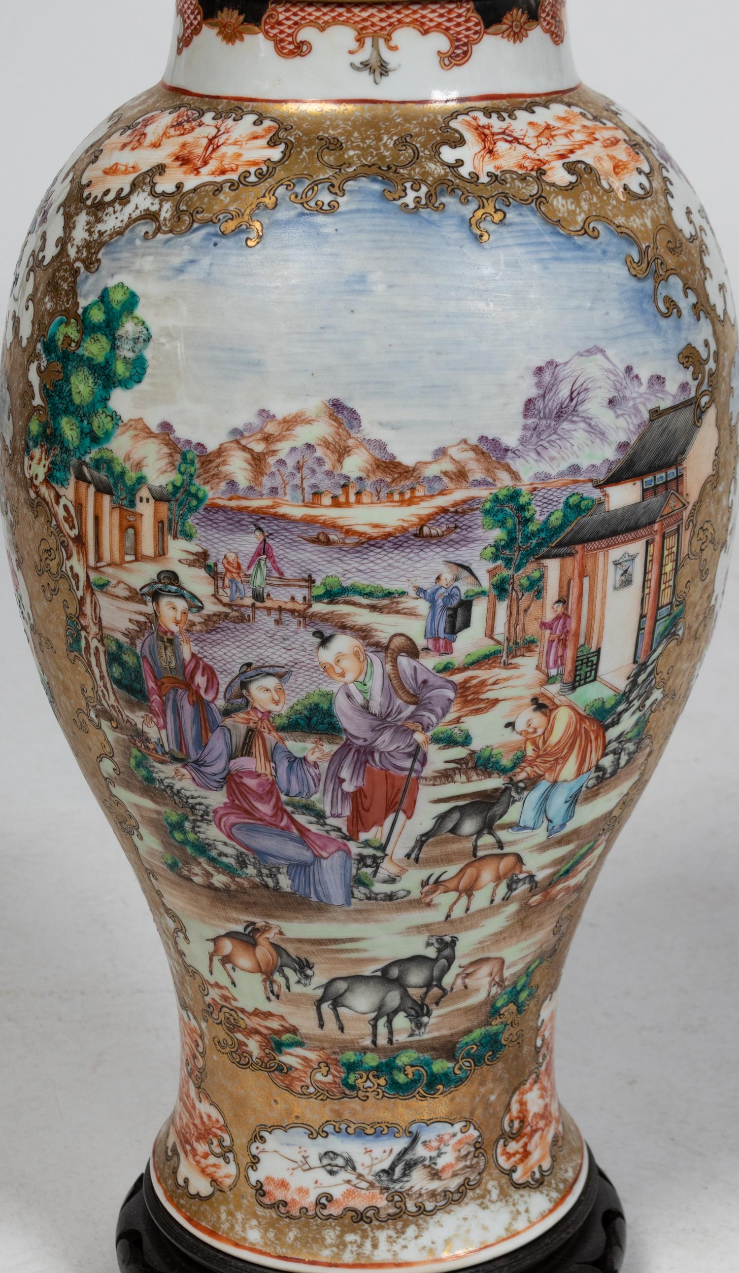 Two Similar Chinese Famille Rose Porcelain Vases Mounted as Lamps