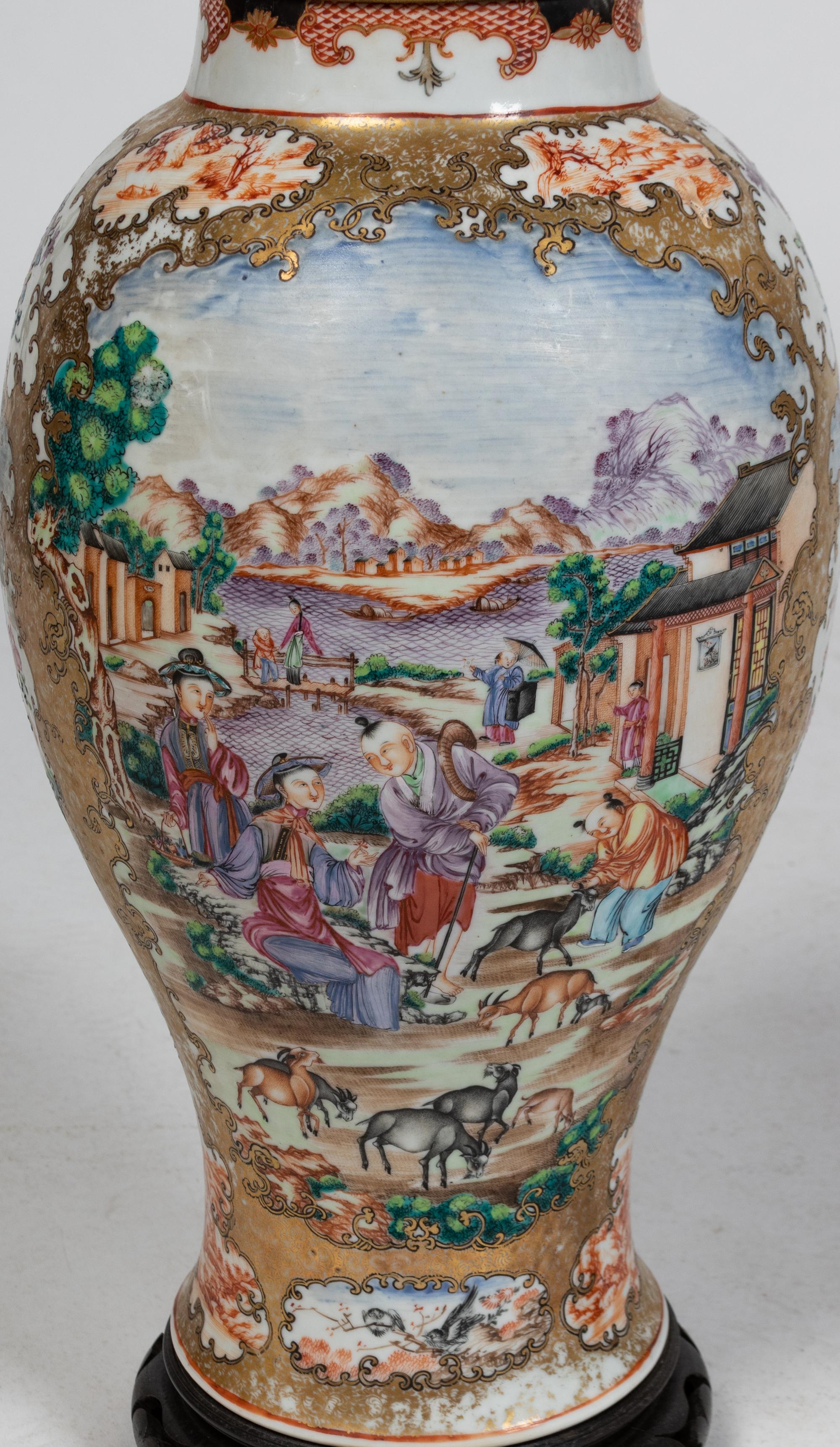Two Similar Chinese Famille Rose Porcelain Vases Mounted as Lamps