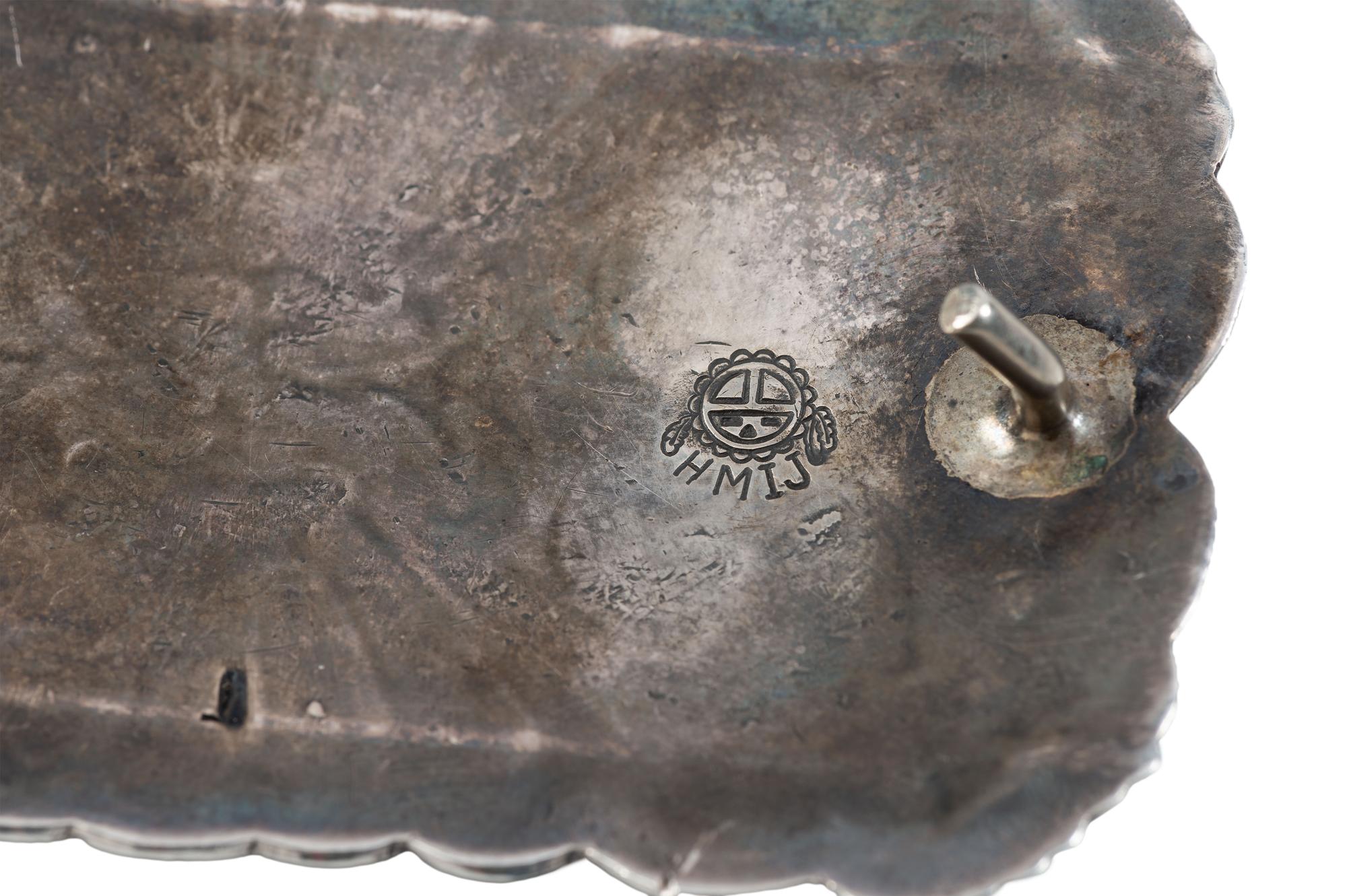 Navajo Silver Belt Buckles, with Coral and Turquoise Chip Inlay Designs