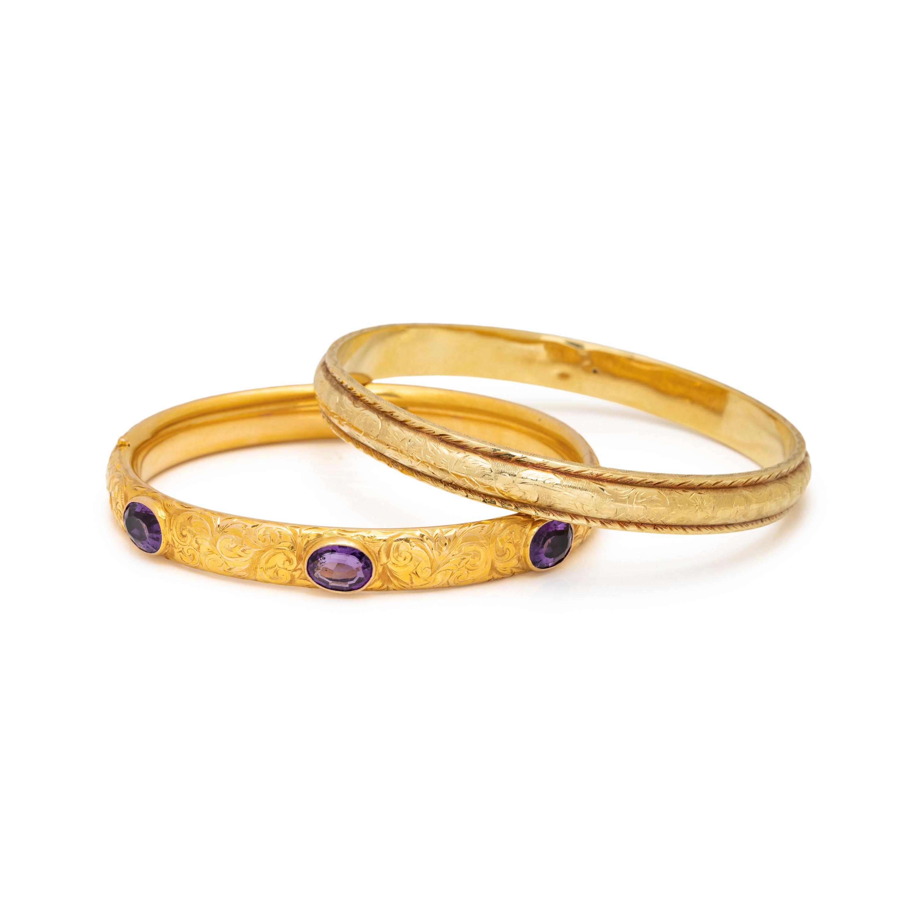 COLLECTION OF YELLOW GOLD BANGLE BRACELETS