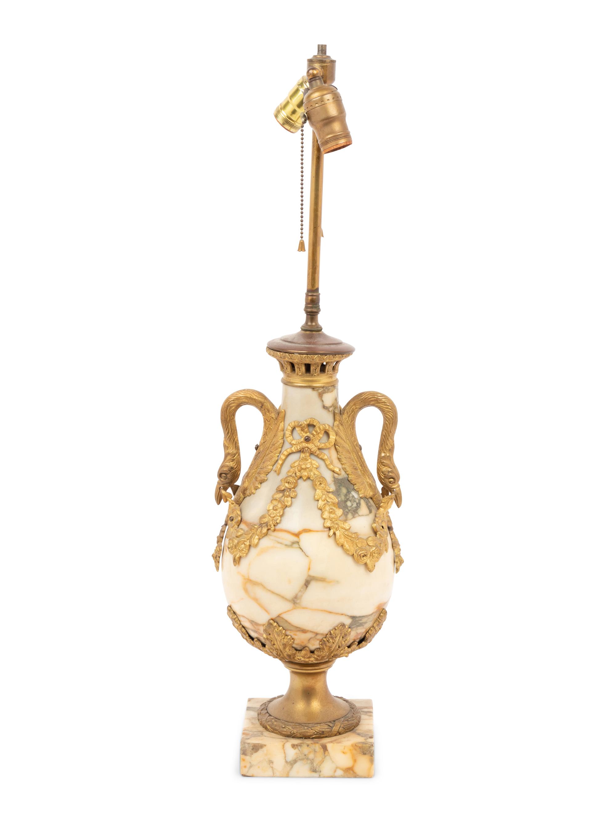 A French Gilt Bronze and Marble Urn Mounted as a Lamp