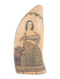 A Scrimshaw Tooth with Polychrome Portrait of a Woman and Dog