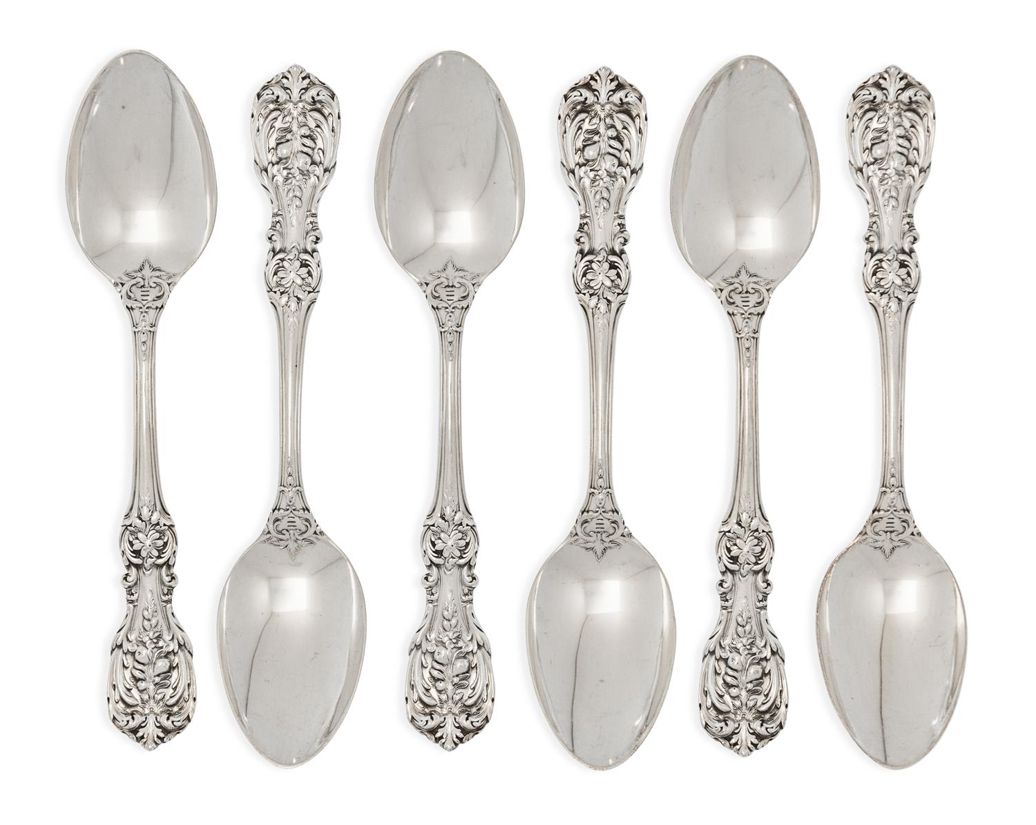 A Group of Silver Flatware, Primarily American, Various Makers, comprising two serving spoons, Reed and Barton, Taunton, MA, with scrip