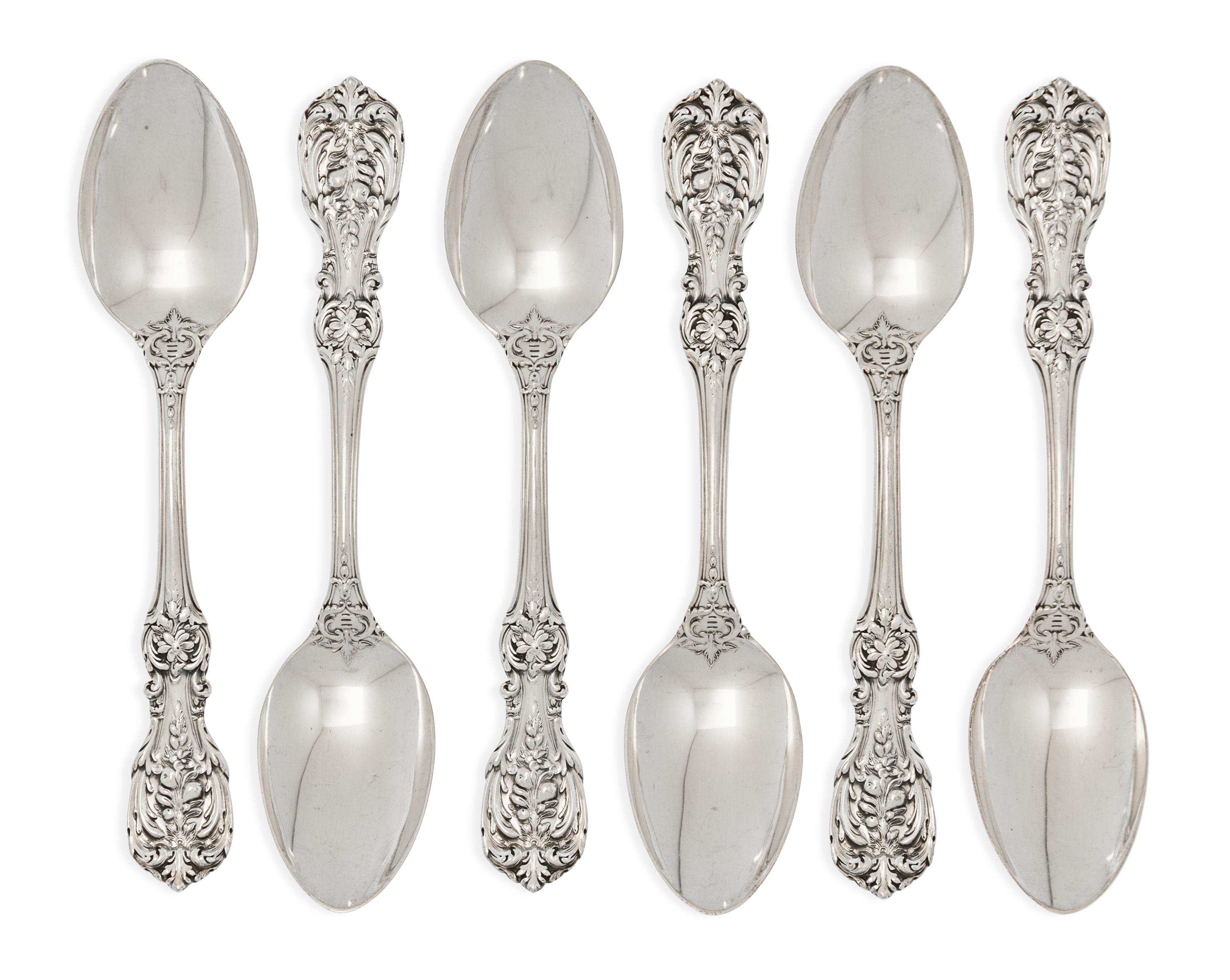 A Group of Silver Flatware, Primarily American, Various Makers, comprising two serving spoons, Reed and Barton, Taunton, MA, with scrip