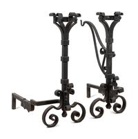 A Pair of Continental Iron Andirons with Posset Cup Holders