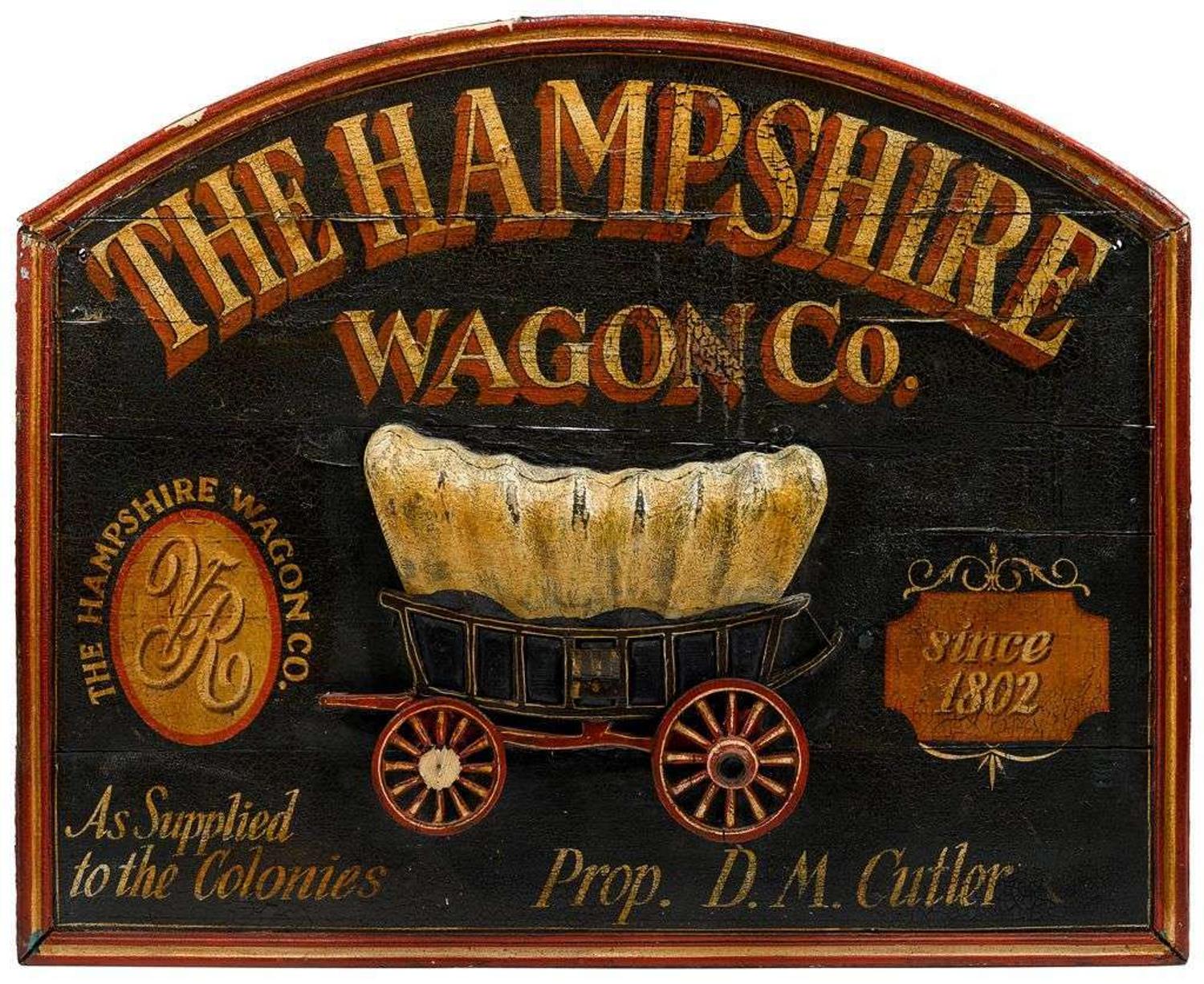 Carved and painted "Hampshire Wagon Co." trade sign