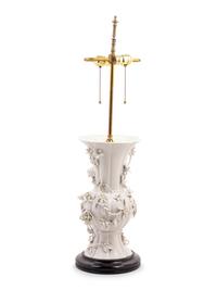 A Blanc-de-Chine Porcelain Baluster Vase Mounted as a Lamp