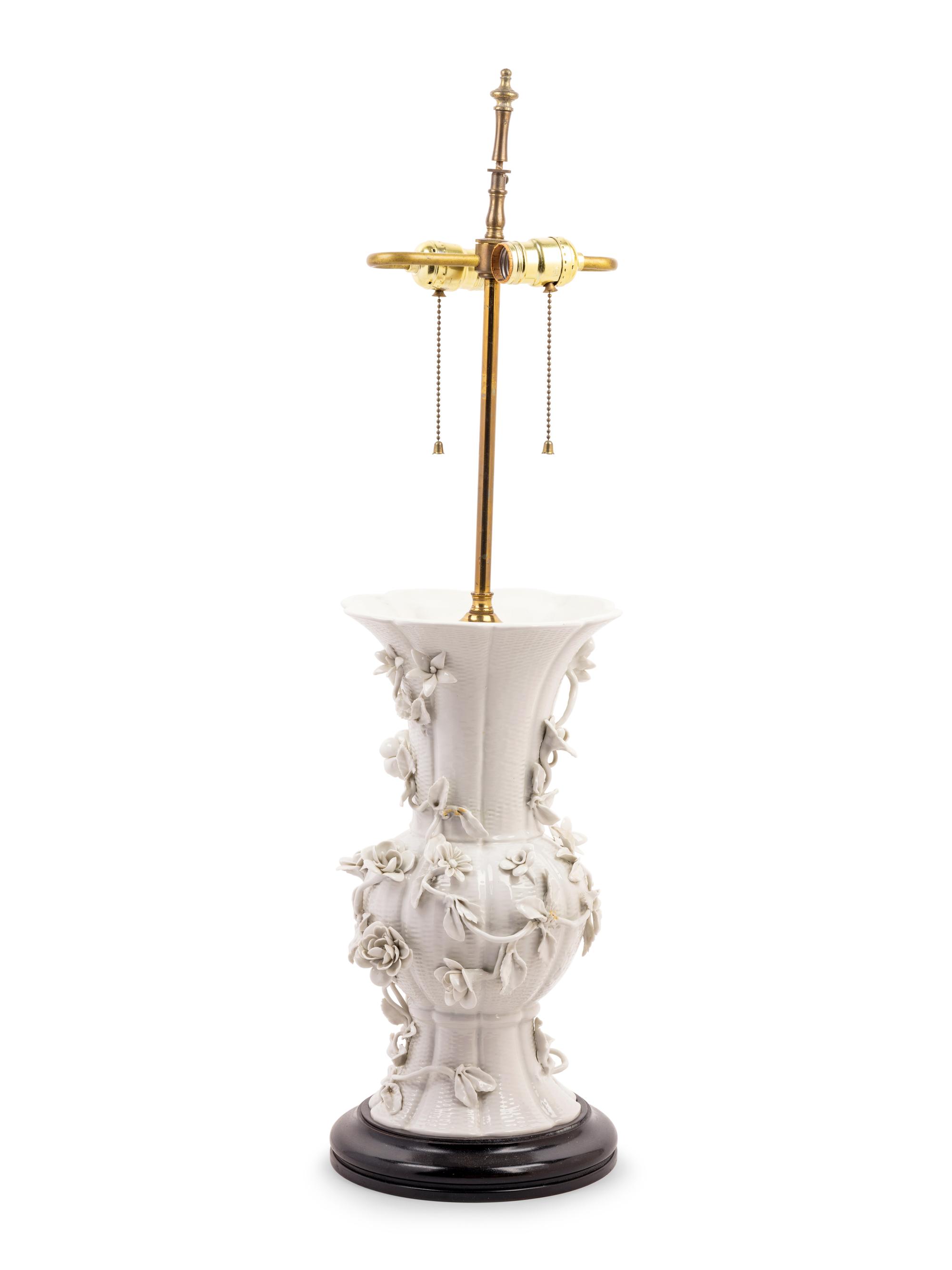 A Blanc-de-Chine Porcelain Baluster Vase Mounted as a Lamp
