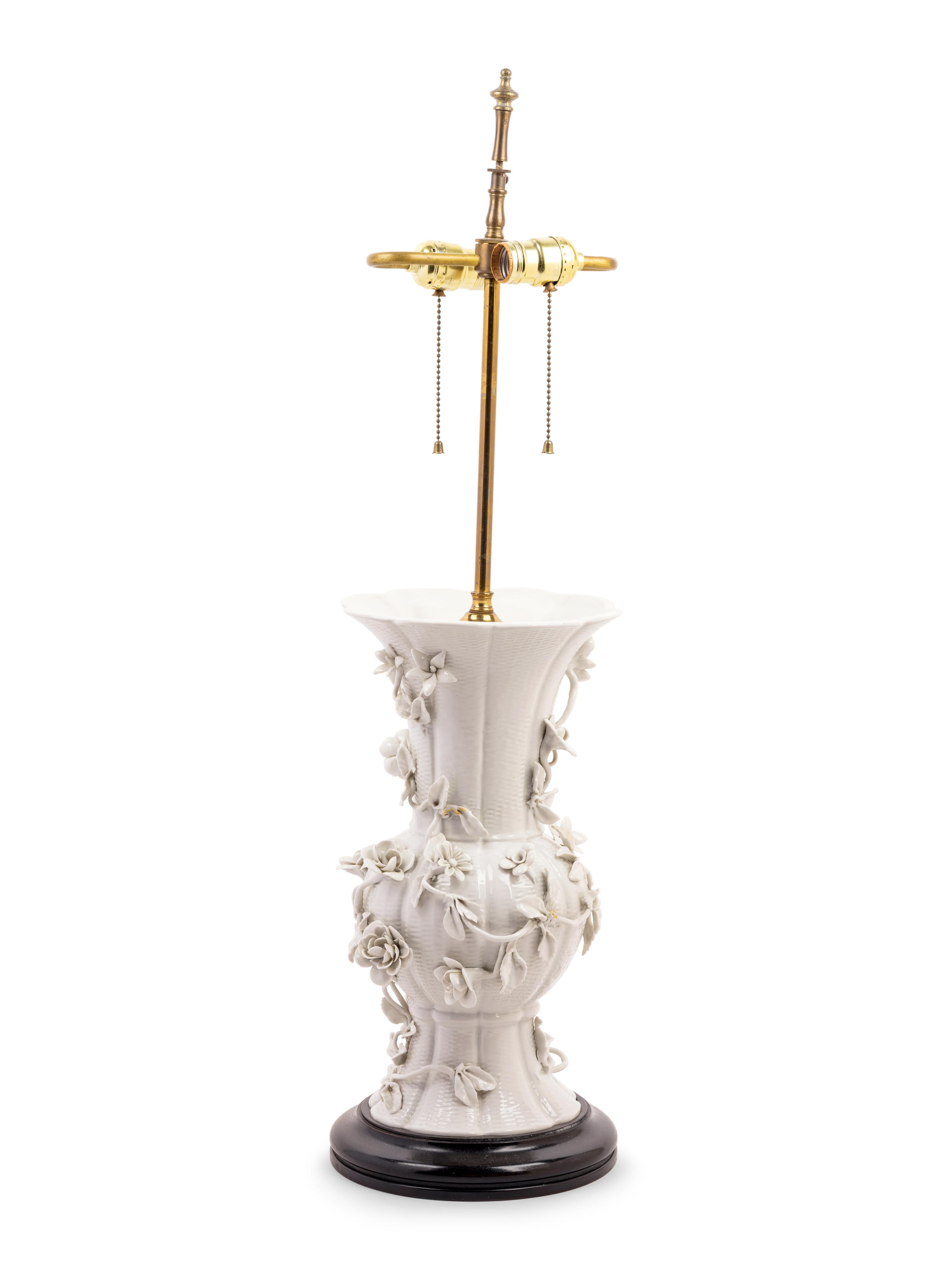 A Blanc-de-Chine Porcelain Baluster Vase Mounted as a Lamp