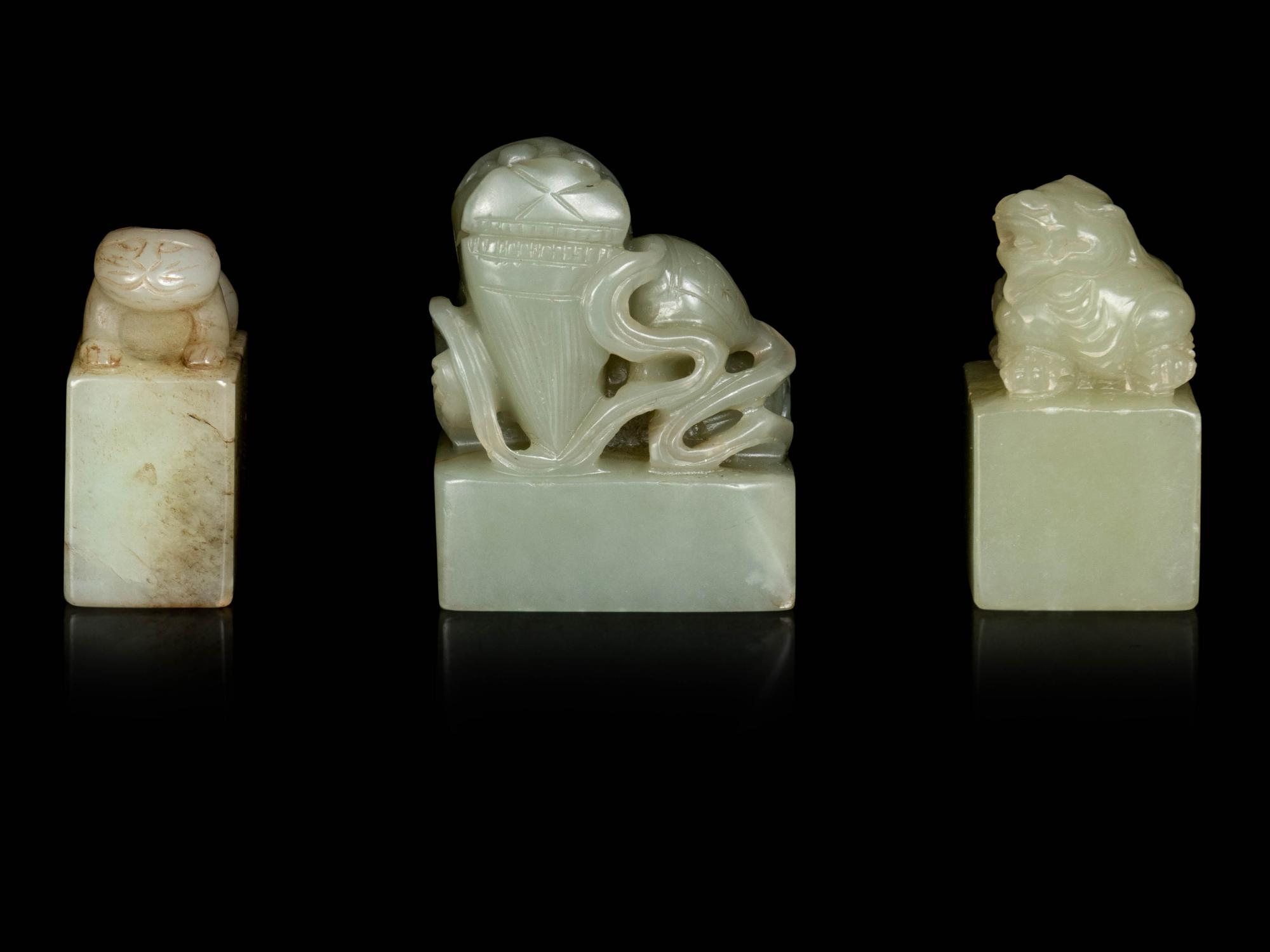 Three Chinese Celadon Jade Seals