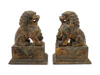 A Pair of Carved Wood Fu Lions