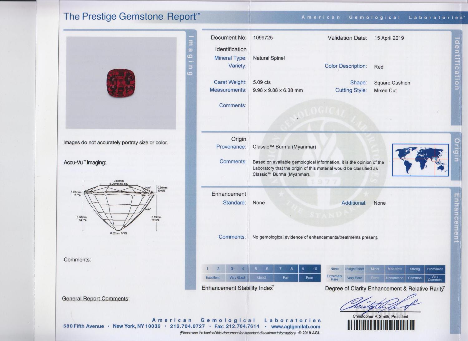 A 5.09 Carat Square Cushion Mixed Cut Burmese Red Spinel,