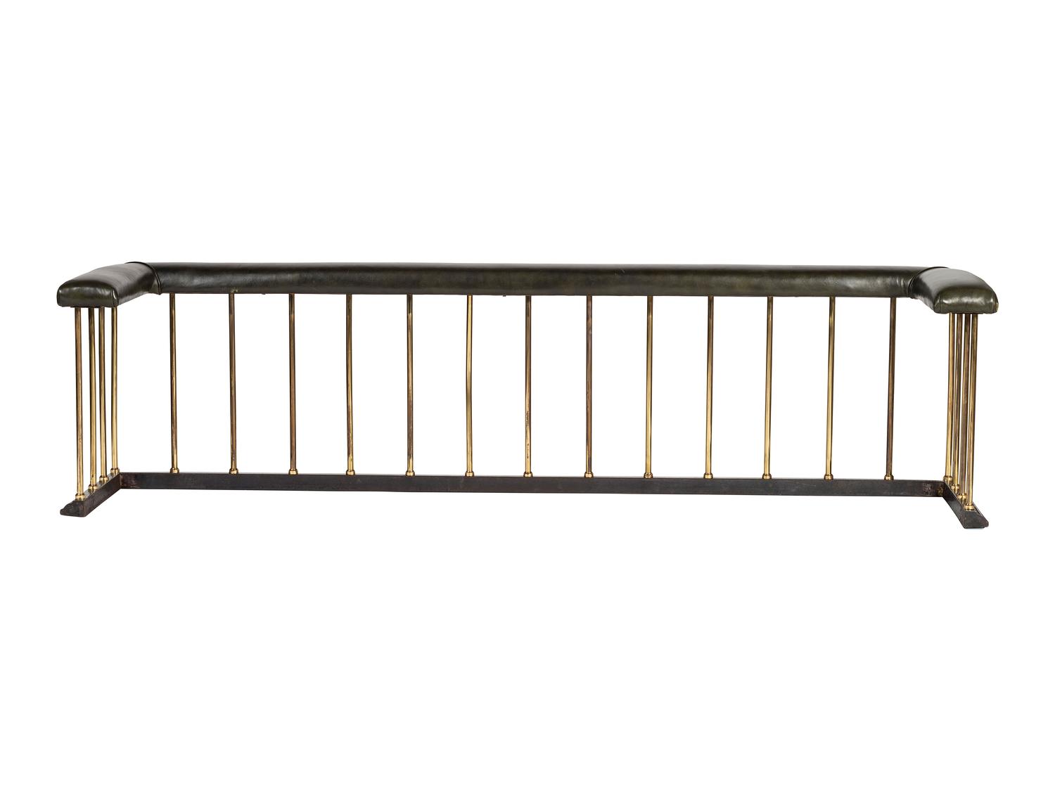 A Brass and Leather Club Fireplace Bench