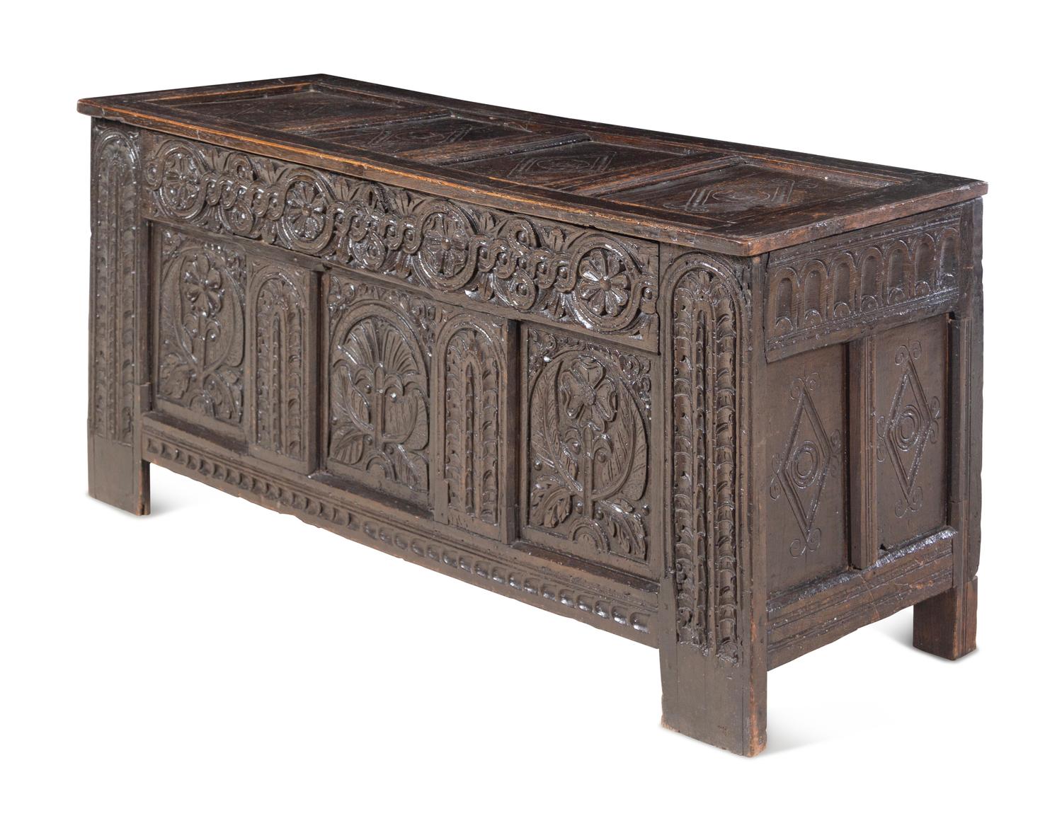 A Charles II Style Carved Oak Coffer