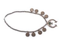 Navajo Silver, Coin, and Turquoise Squash Blossom Necklace