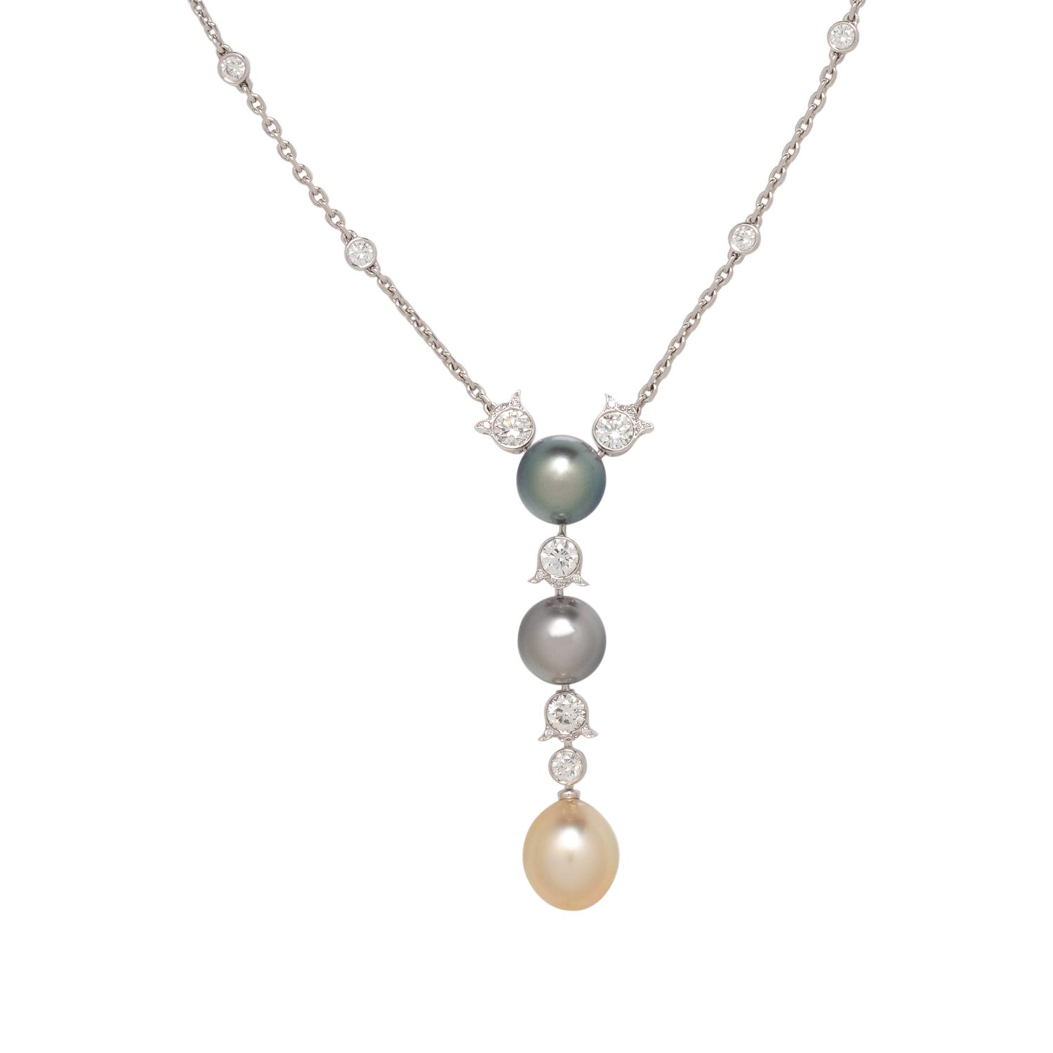 CARTIER, DIAMOND AND MULTICOLOR CULTURED TAHITIAN PEARL LAVALIER