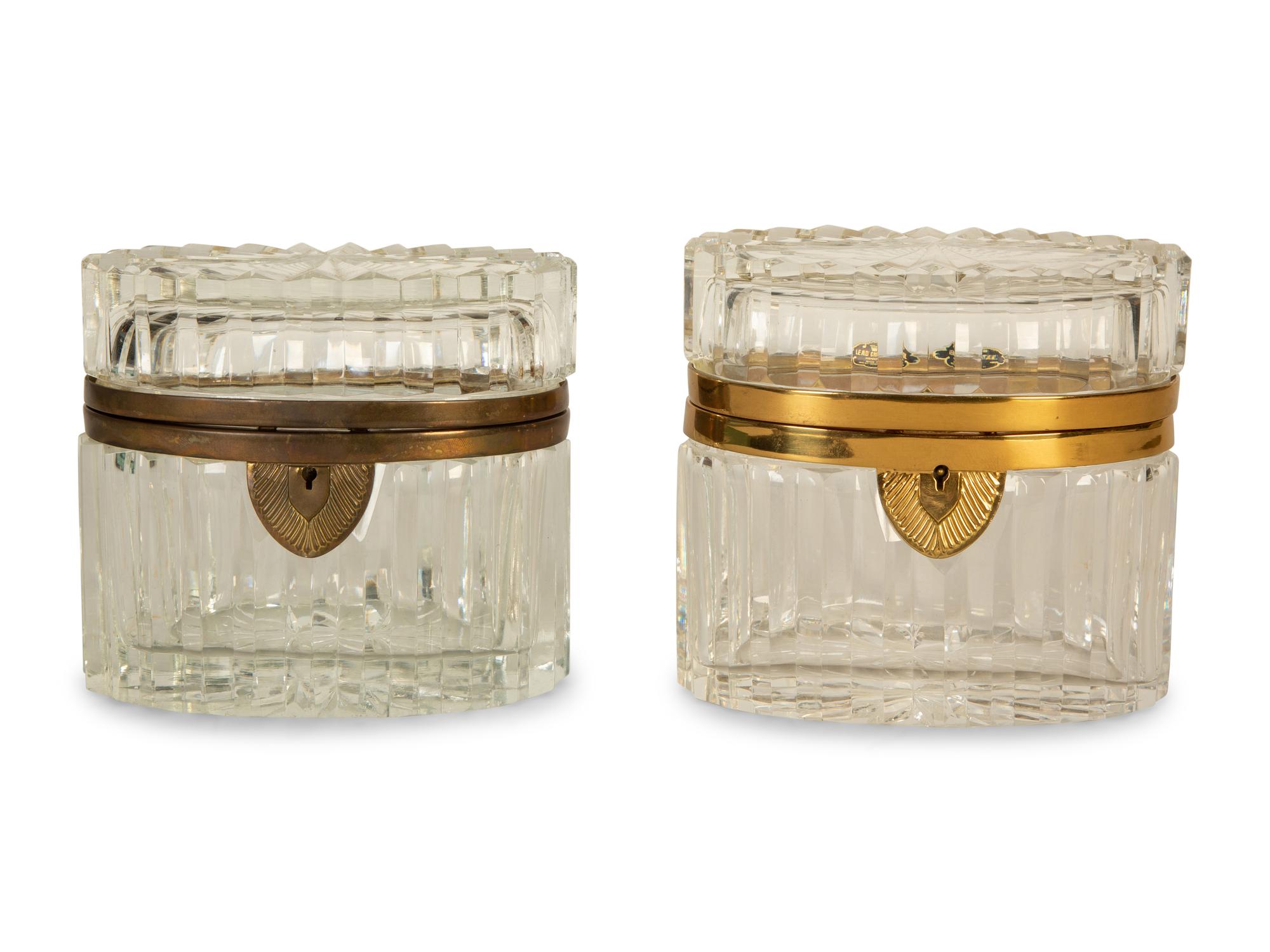 Two Continental Gilt Metal Mounted Cut Glass Dresser Boxes