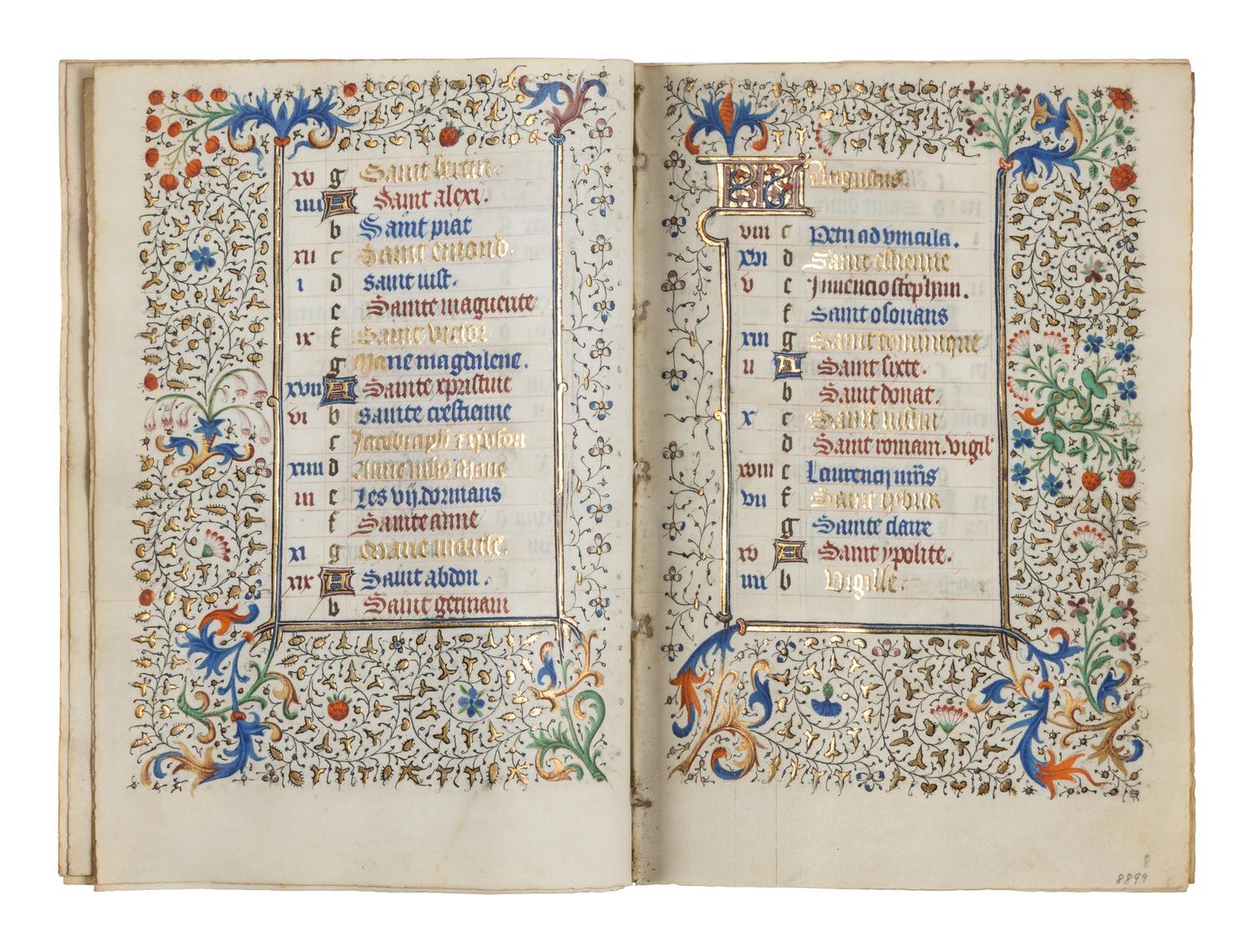 CIRCLE OF THE MASTER OF JEAN ROLIN II (active Paris, c. 1445–1465) A single quire of twelve leaves from a Book of Hours, calendar, in French, illuminated manuscript on parchment [France, Paris, c. 1450]