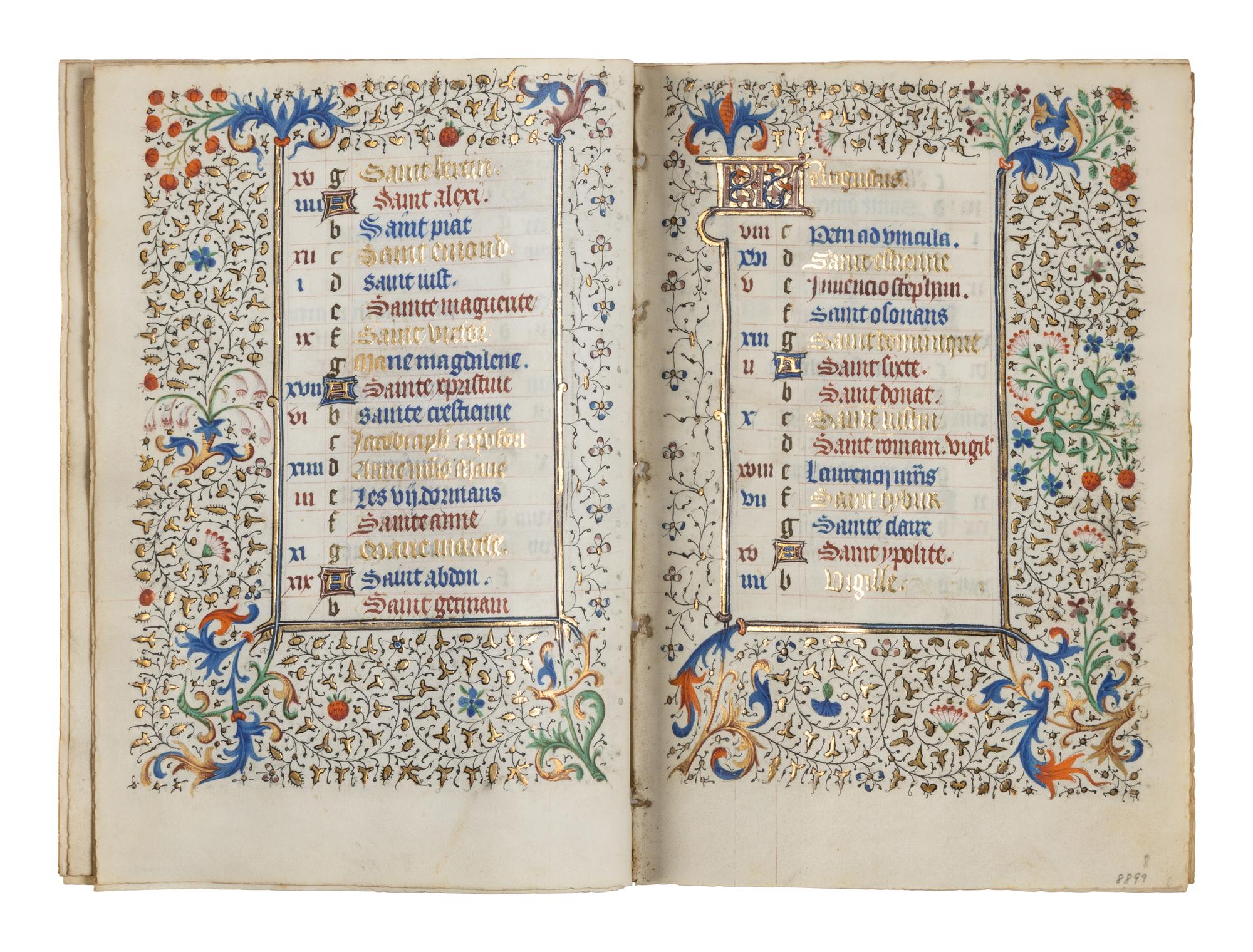 CIRCLE OF THE MASTER OF JEAN ROLIN II (active Paris, c. 1445–1465) A single quire of twelve leaves from a Book of Hours, calendar, in French, illuminated manuscript on parchment [France, Paris, c. 1450]