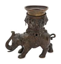 A Victorian Era Indian Bronze Elephant Oil Lamp