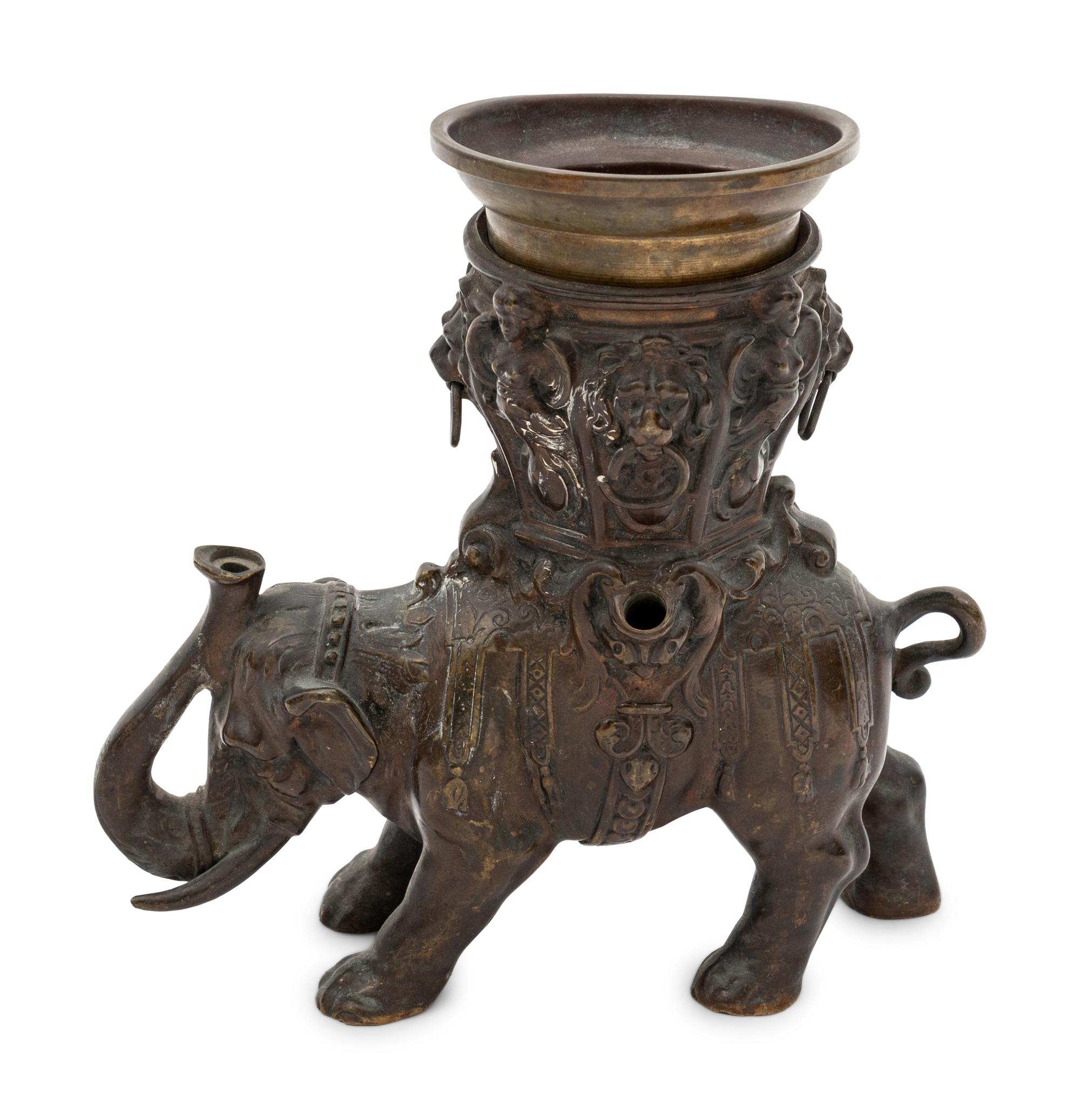 A Victorian Era Indian Bronze Elephant Oil Lamp
