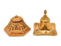 A Group of American Art Nouveau Brass and Glass Inkstands