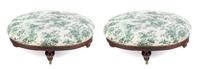 Two Victorian Mahogany Upholstered Oval Ottomans Height 14 x length 36 inches.