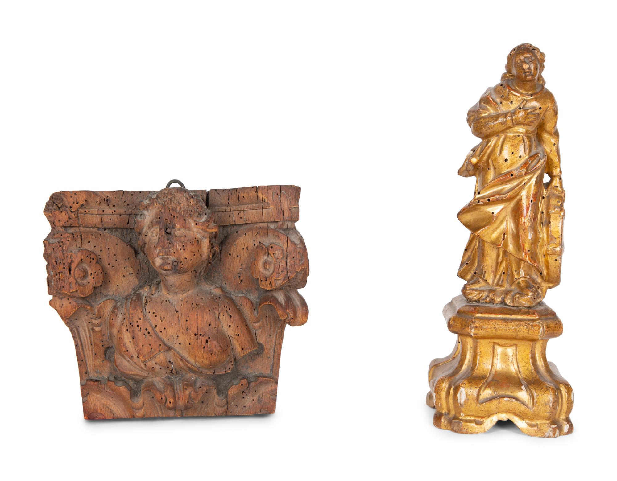 Two Italian Carved Giltwood Figures — 18TH/19TH CENTURY