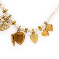 Cultured Pearl and Yellow Gold Heart Charm Necklace